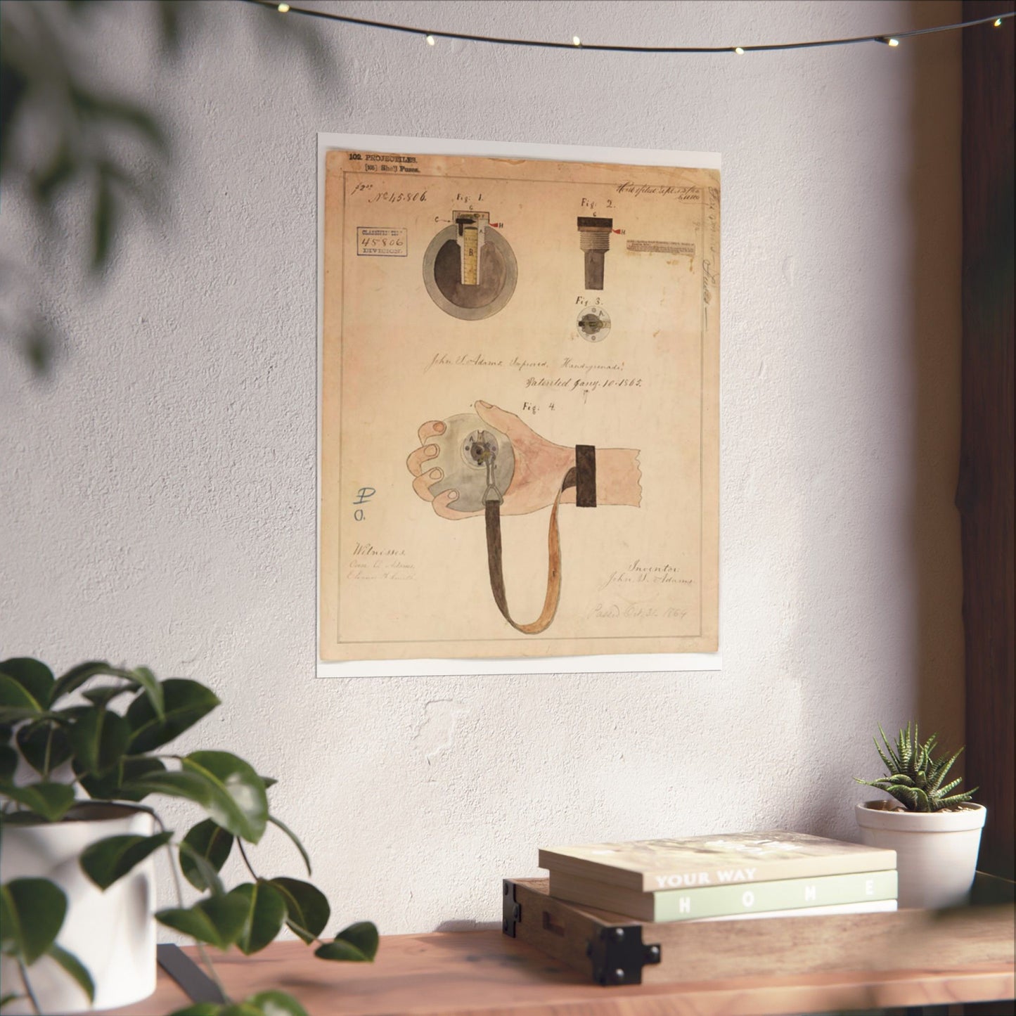 Patent drawing - Drawing of Improved Hand Grenade Public domain image High Quality Matte Wall Art Poster for Home, Office, Classroom