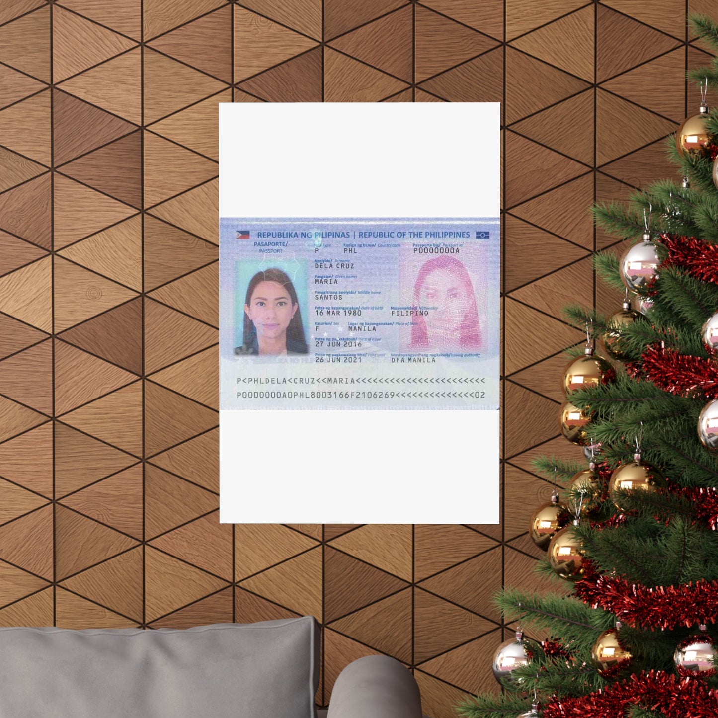 Philippine passport (2016 edition) data page (cropped) High Quality Matte Wall Art Poster for Home, Office, Classroom