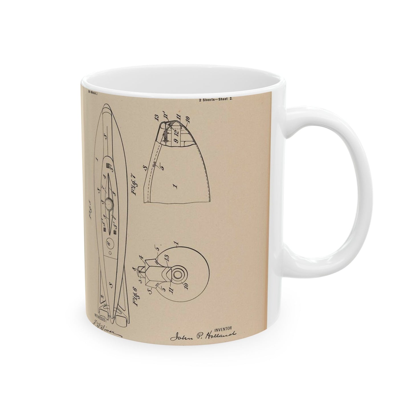 Patent drawing - Drawing for a Submarine Boat Public domain image Beautiful Novelty Ceramic Coffee Mug 11oz