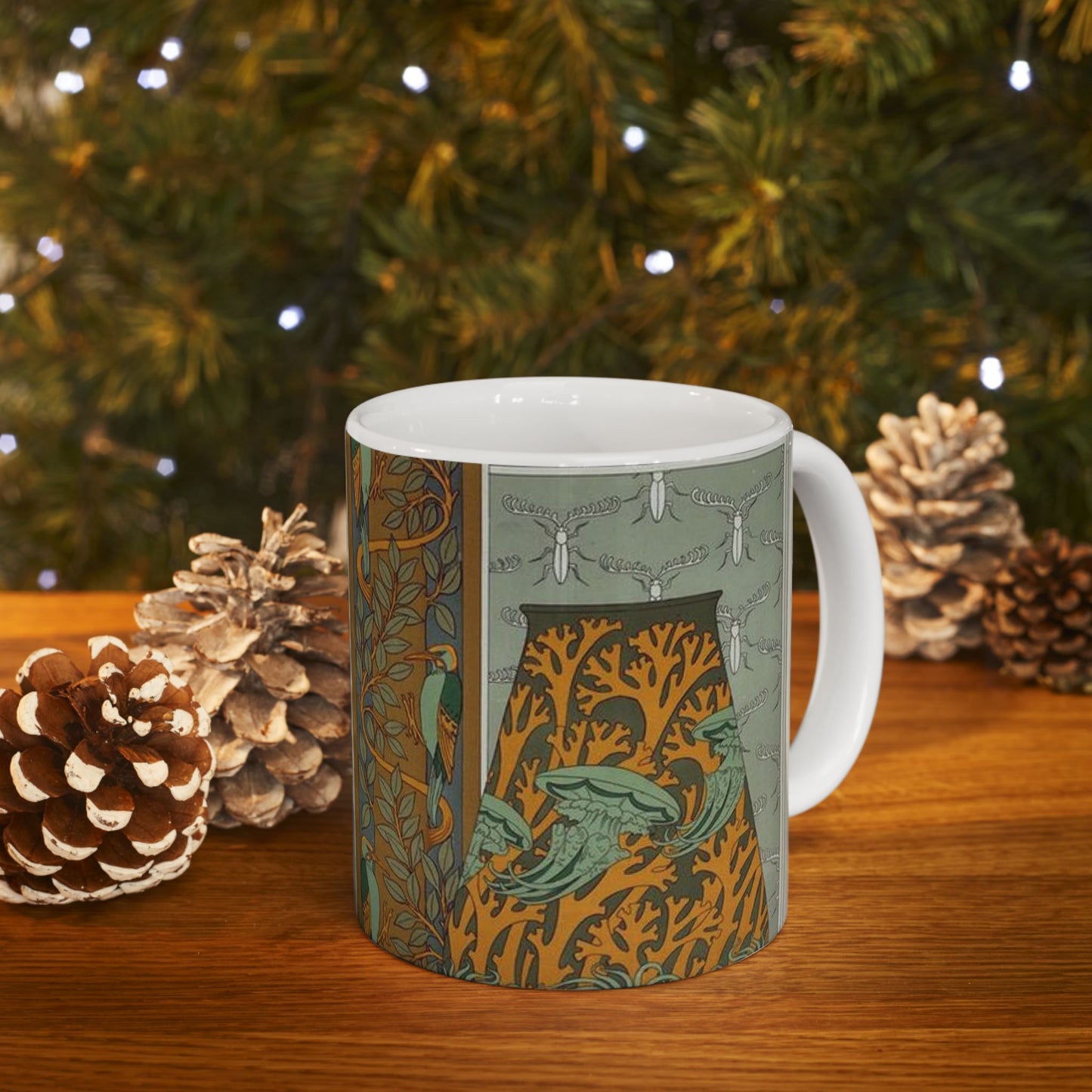 Piverts et arbre, bordure verticale. Lapins et feuilles, bordure. Méduses, anémones de mer et algues, vase. Insectes, jeu de fond. Beautiful Novelty Ceramic Coffee Mug 11oz