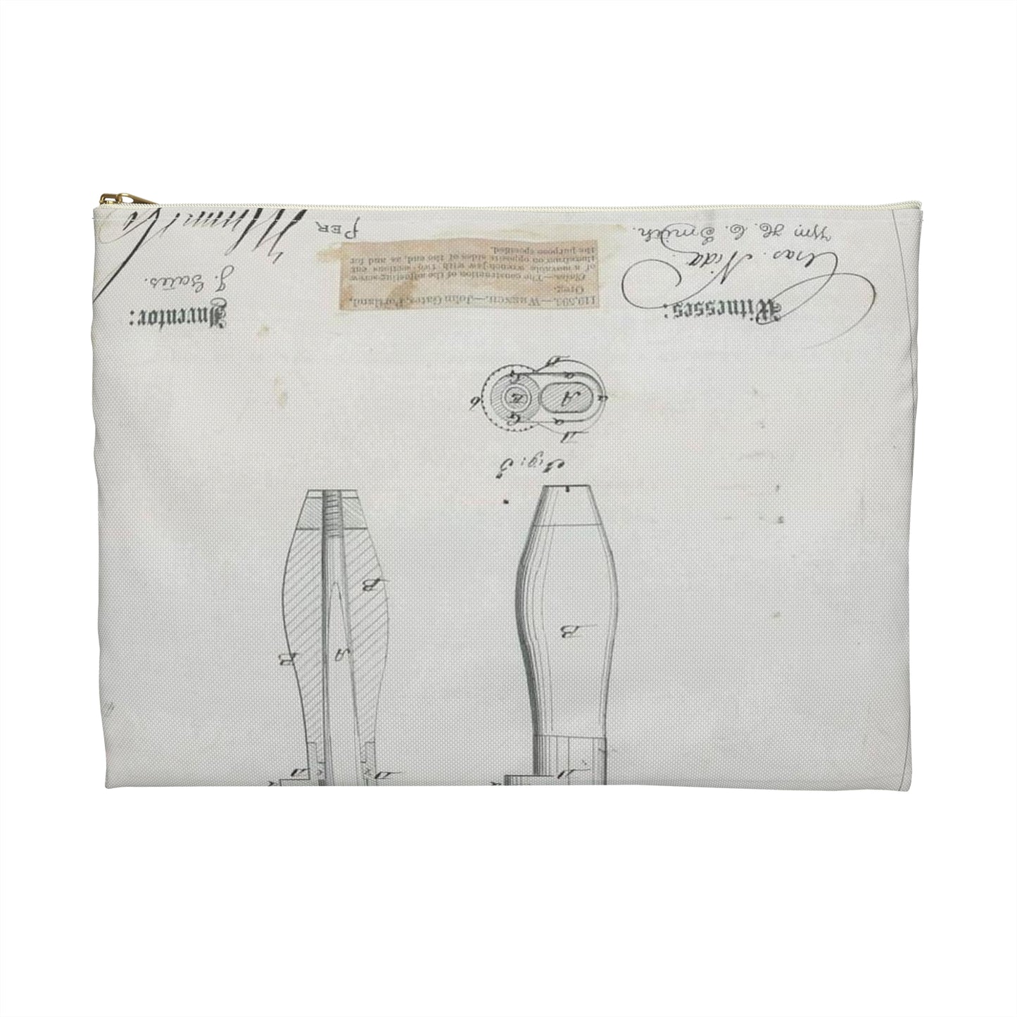 Patent Drawing of Engine - for J. Gates' Monkey Wrench Public domain image Large Organizer Pouch with Black Zipper