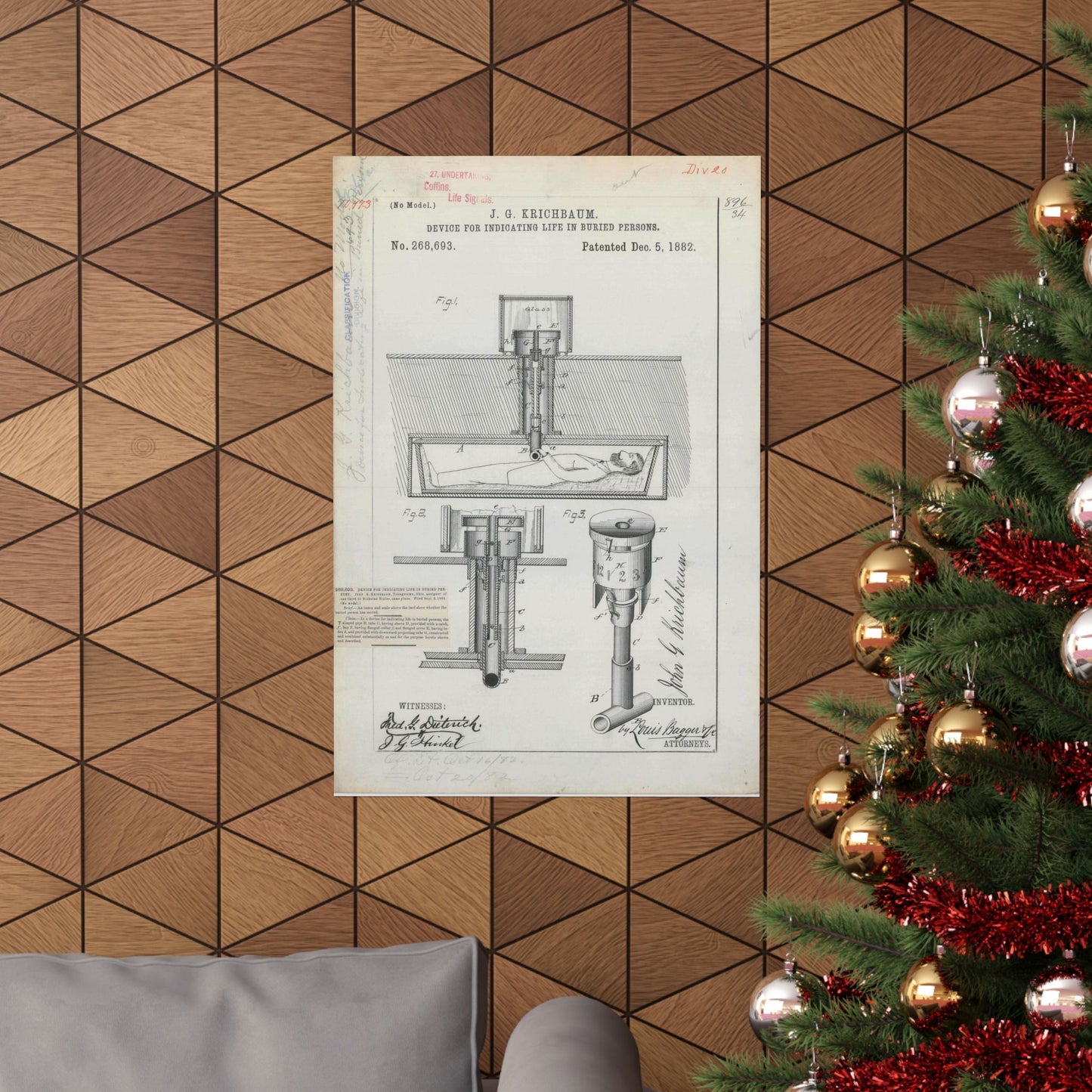 Patent drawing - for J. G. Krichbaum's Device for Indicating Life in Buried Persons Public domain image High Quality Matte Wall Art Poster for Home, Office, Classroom
