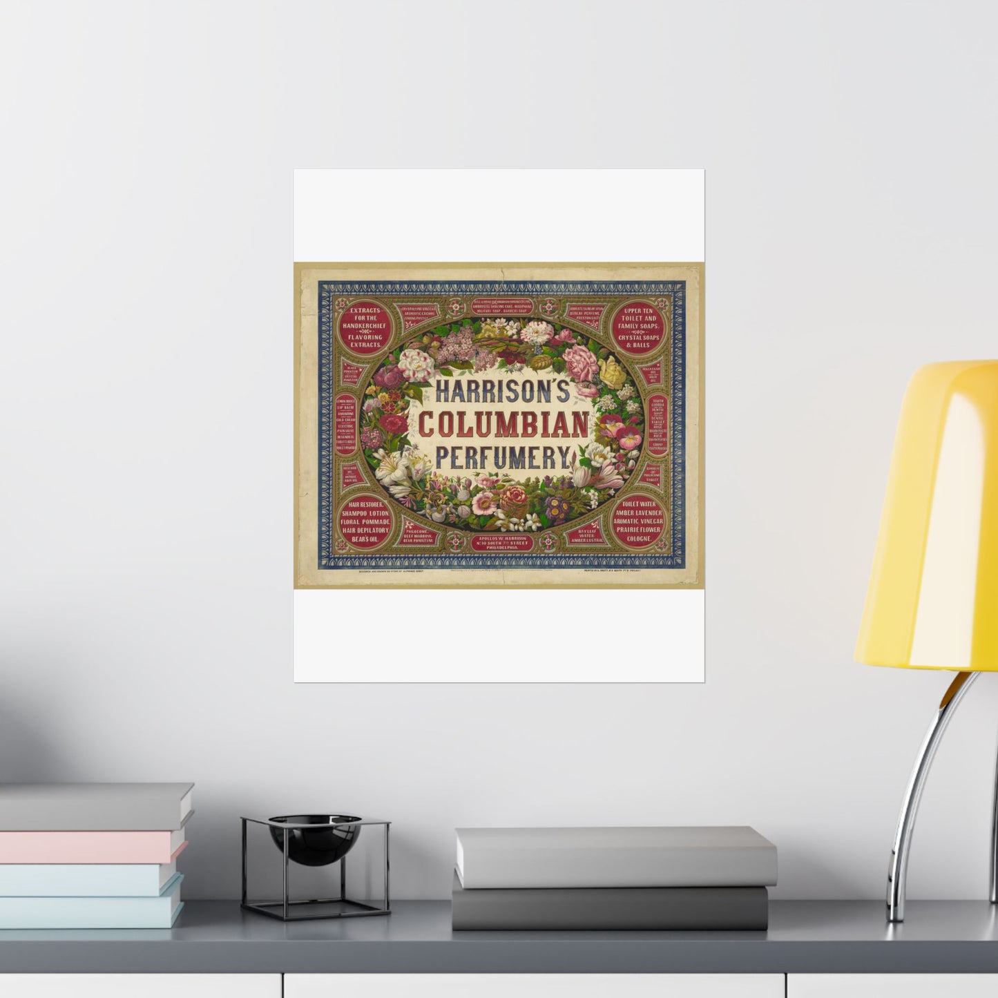 Harrison's Columbian perfumery / Designed and drawn on stone by Alphonse Bigot. High Quality Matte Wall Art Poster for Home, Office, Classroom