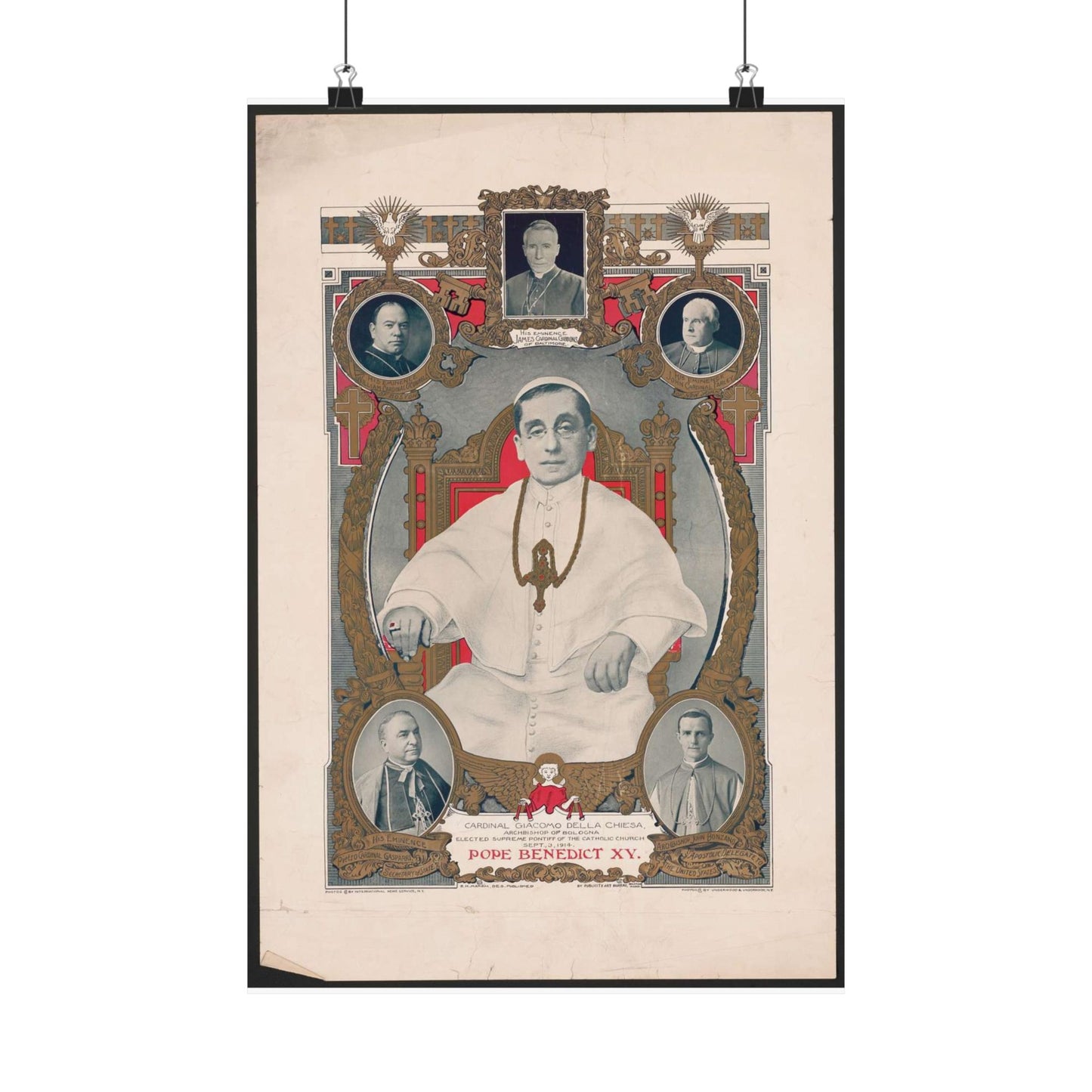 Pope Benedict XV: Cardinal Giacomo Della Chiese, Archbishop of Bologna, Elected Supreme Pontiff of the Catholic Church, September 3, 1914 High Quality Matte Wall Art Poster for Home, Office, Classroom