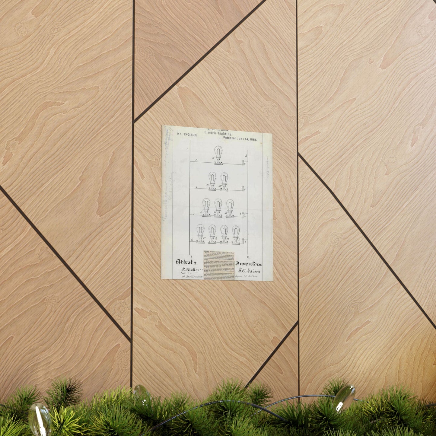 Patent drawing - for T. A. Edison's Electric Lighting Public domain image High Quality Matte Wall Art Poster for Home, Office, Classroom
