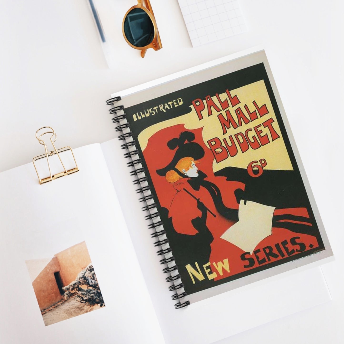 Affiche anglaise pour la revue hebdomadaire "Illustrated Pall Mall Budget". Spiral Bound Ruled Notebook with Printed Cover