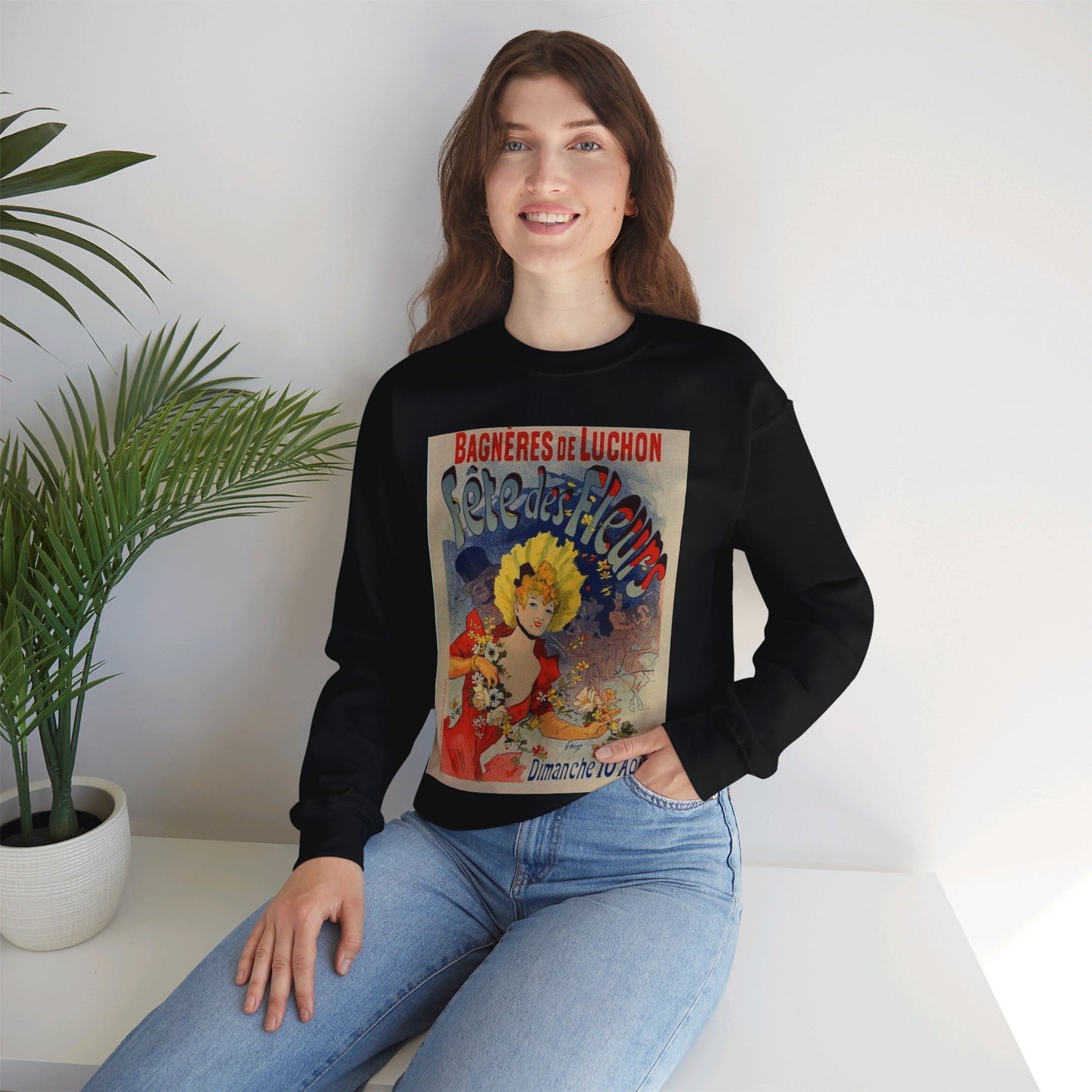 Affiche pour la "Fête des Fleurs de Bagnères-de-Luchon". Black Heavy Blend Adult Crew Neck SweatShirt