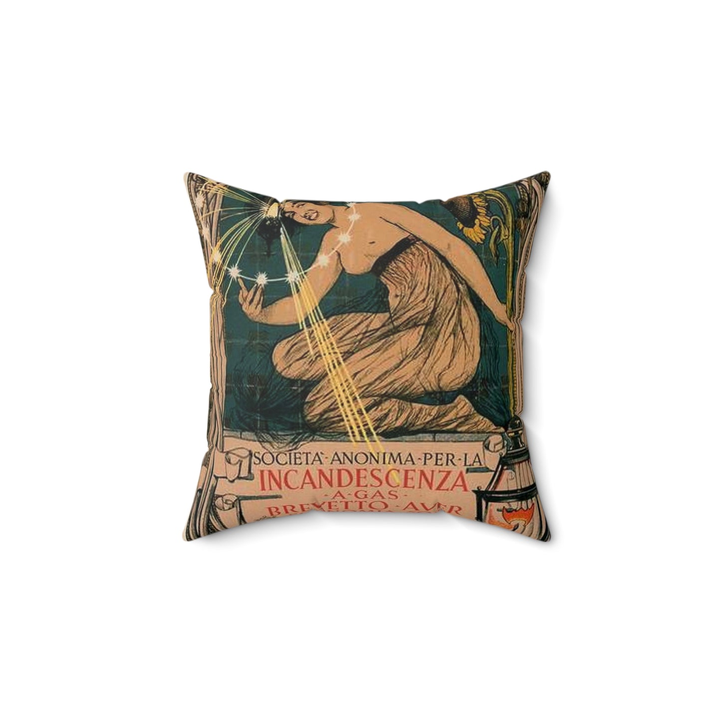 Affiche italienne pour l' "Incandescence par le Gaz, Système Auer" Decorative Accent Square Pillow
