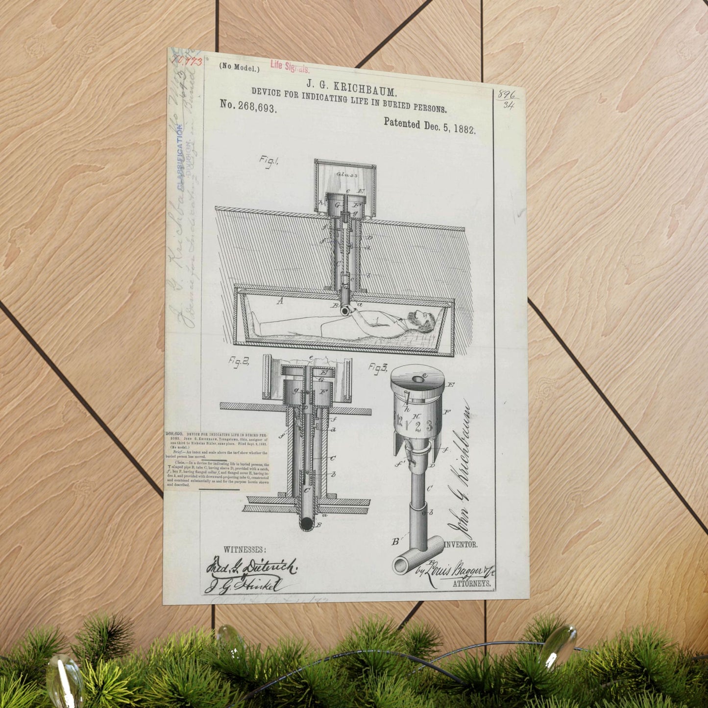 Patent drawing - for J. G. Krichbaum's Device for Indicating Life in Buried Persons Public domain image High Quality Matte Wall Art Poster for Home, Office, Classroom