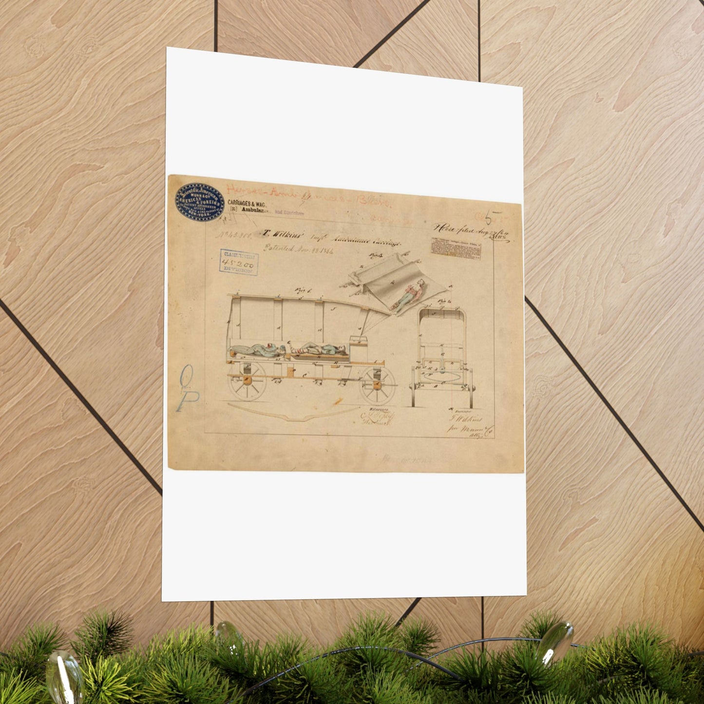 Patent drawing - Drawing of Improved Ambulance Carriage Public domain image High Quality Matte Wall Art Poster for Home, Office, Classroom