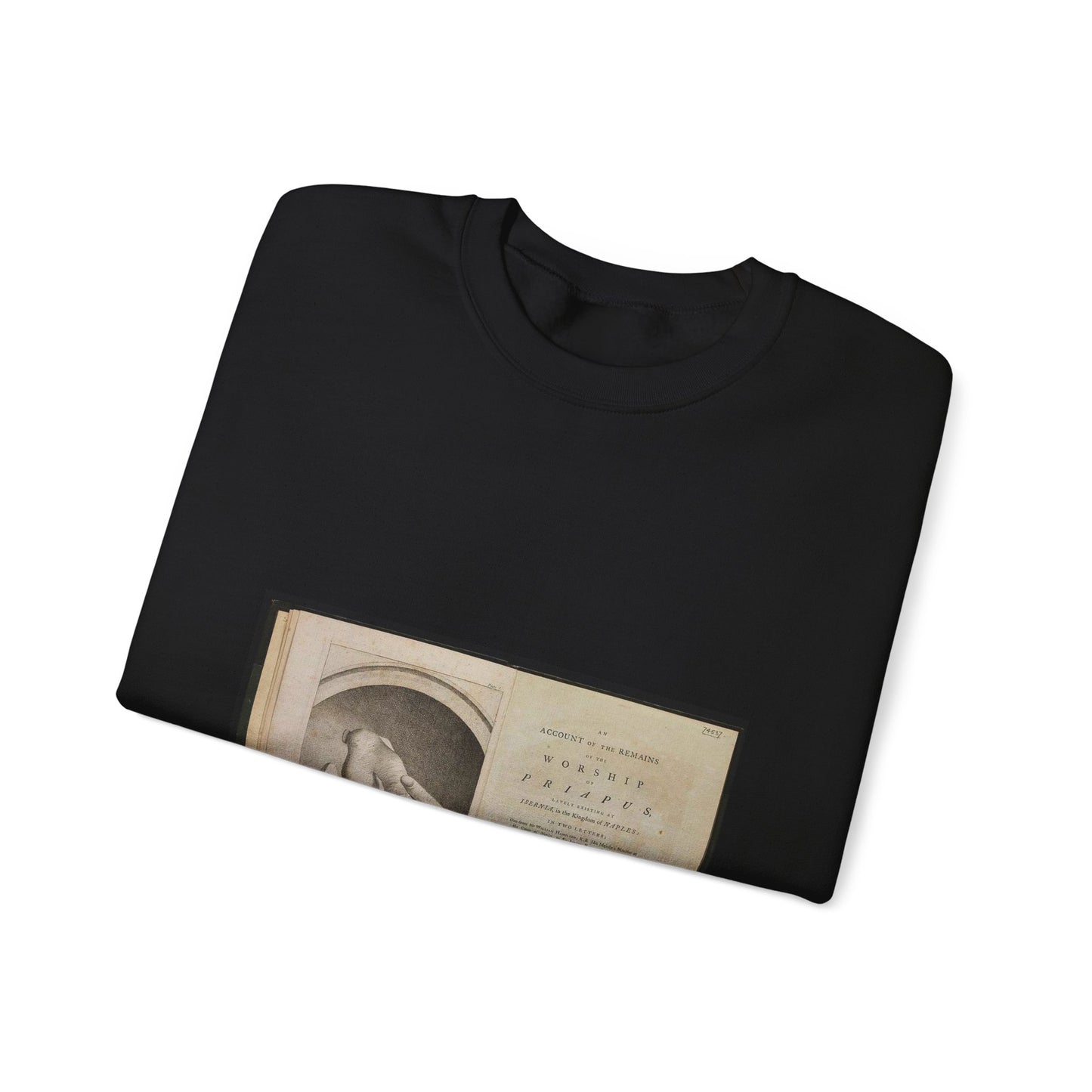 Priapworship - An old book with a drawing of a woman holding a baby Black Heavy Blend Adult Crew Neck SweatShirt