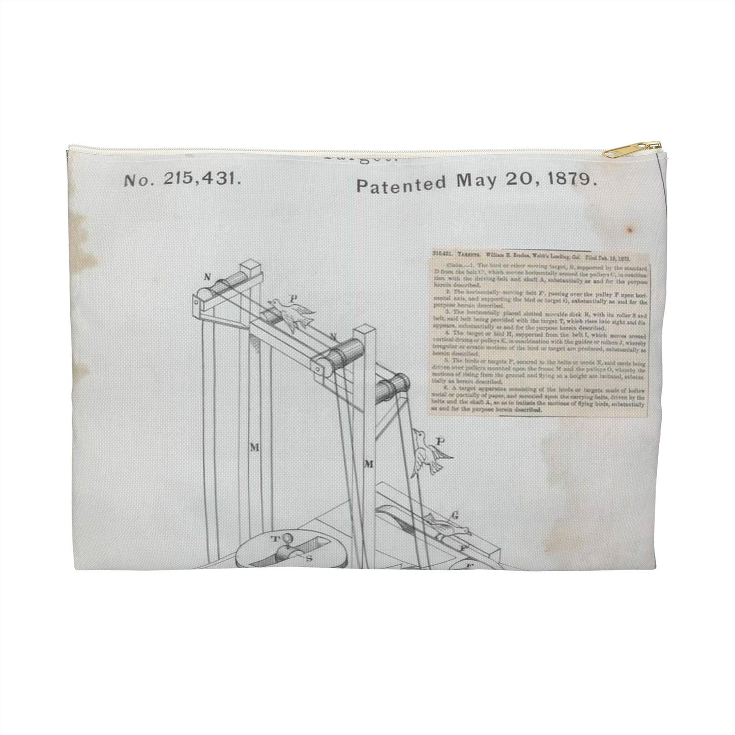 Patent drawing - for W. H. Broden's Target Public domain image Large Organizer Pouch with Black Zipper