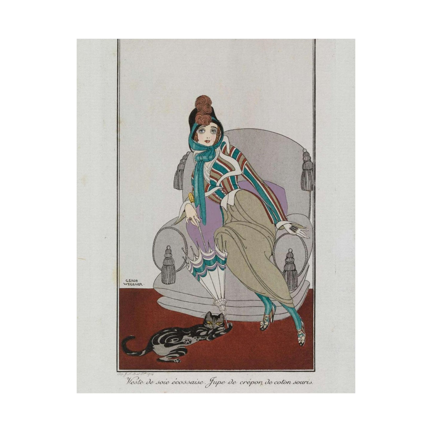 Jacket and skirt (Veste de soie écossaise. Jupe de crépon de coton souris) (CBL WEp 0946) High Quality Matte Wall Art Poster for Home, Office, Classroom