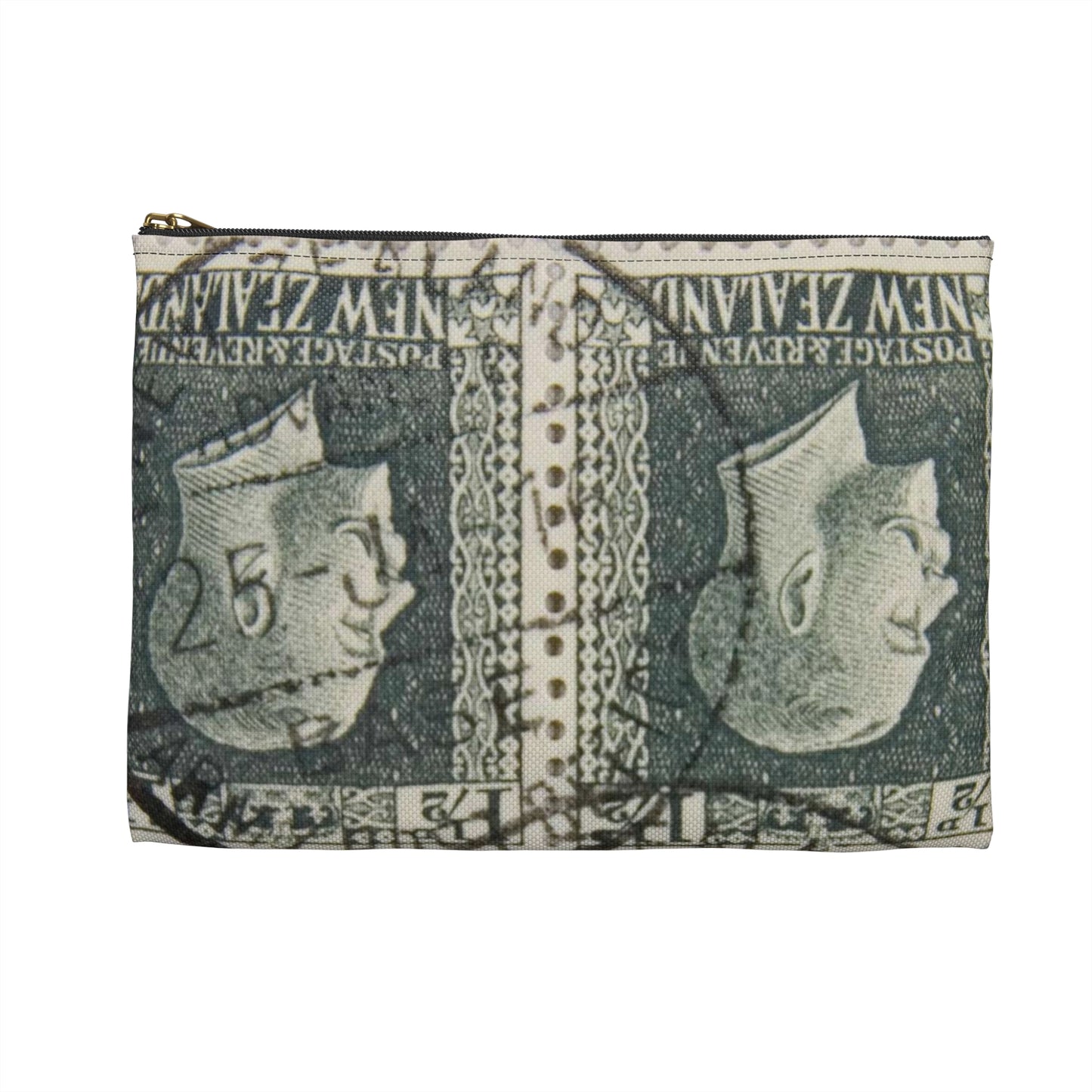 Block of one and a half penny 'King George V' definitive stamps in grey slate Large Organizer Pouch with Black Zipper