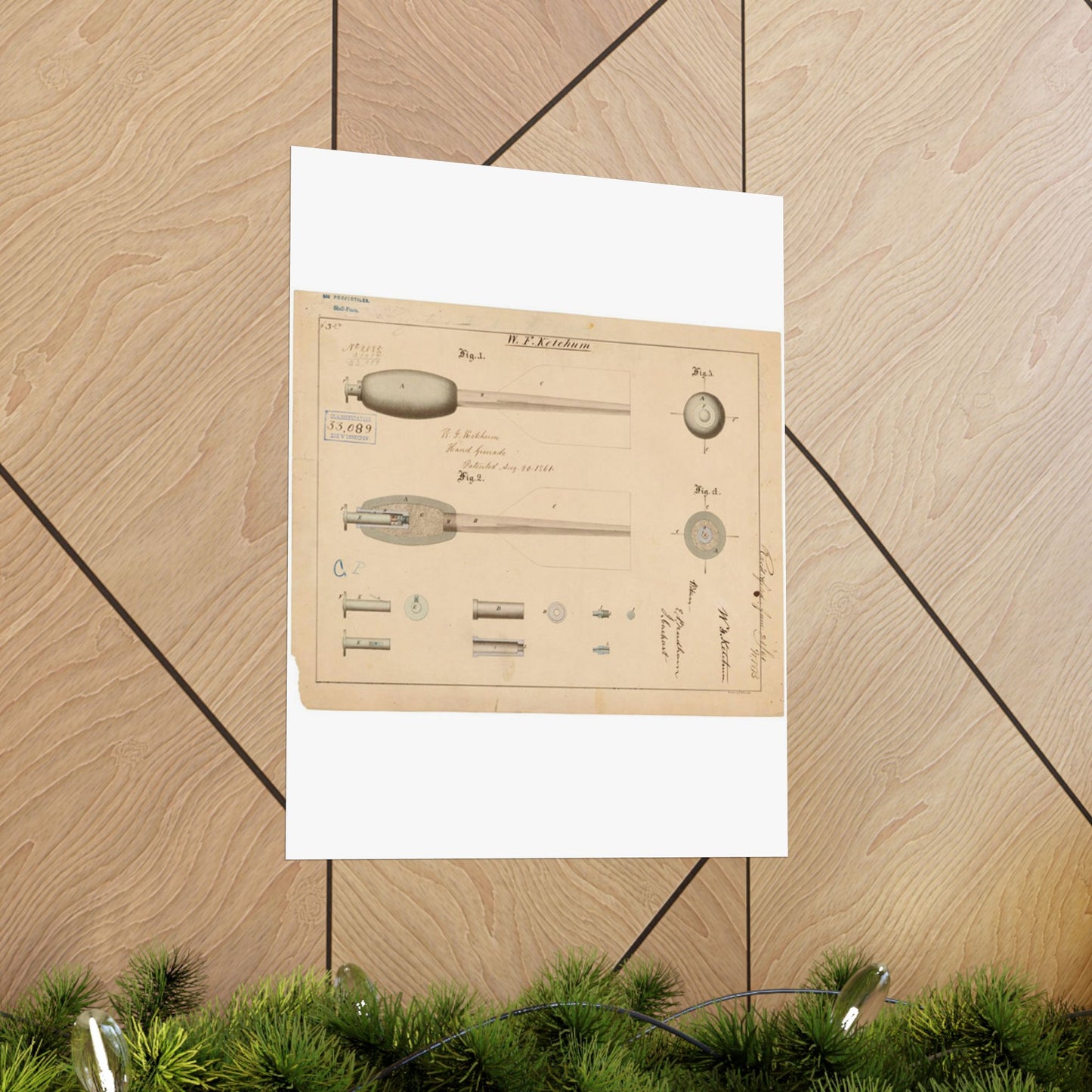 Patent Drawing of Engine - Drawing of Hand Grenade Public domain image High Quality Matte Wall Art Poster for Home, Office, Classroom