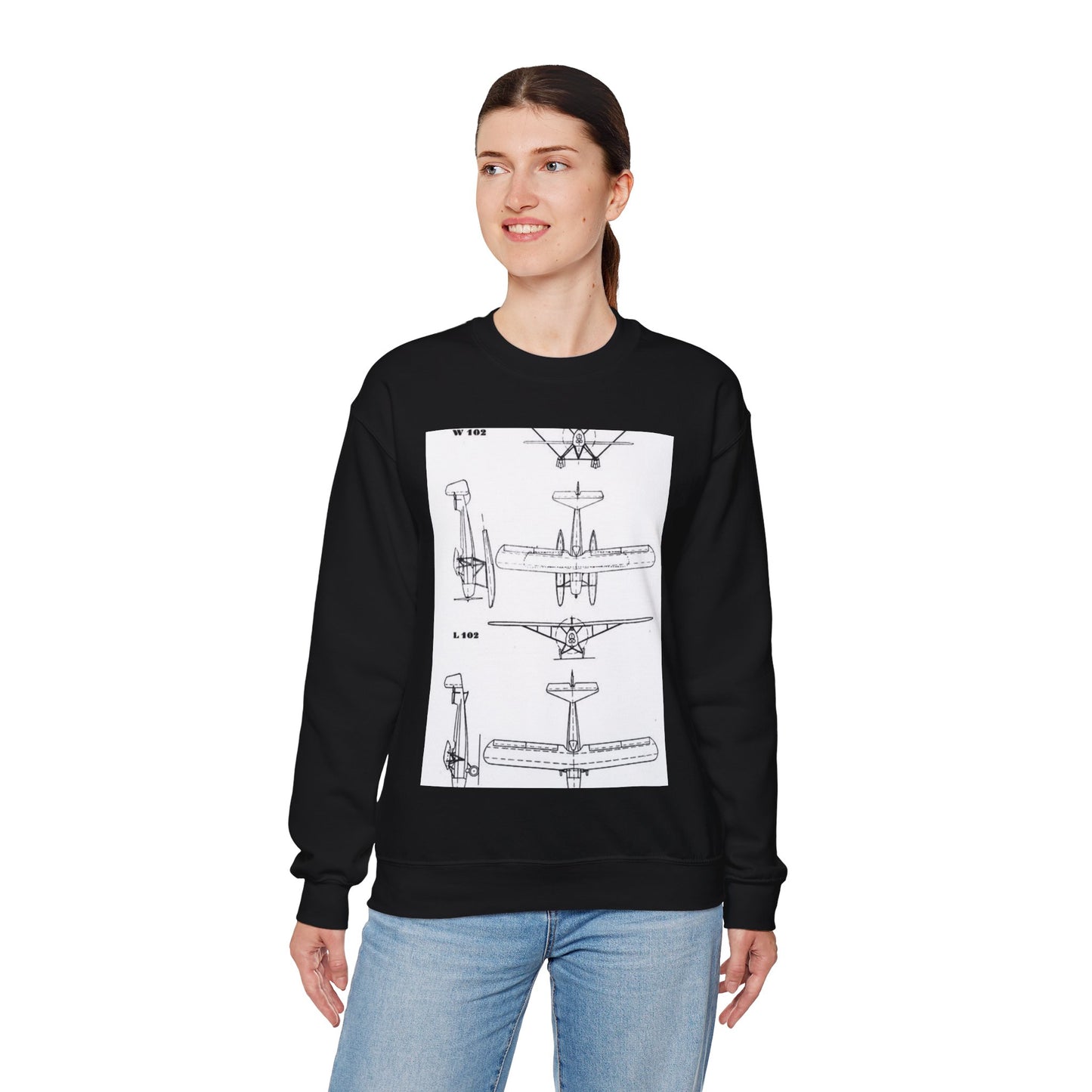 Patent drawing - Albatros L,W 102 3-view L'Aerophile November 1932 Public domain image Black Heavy Blend Adult Crew Neck SweatShirt