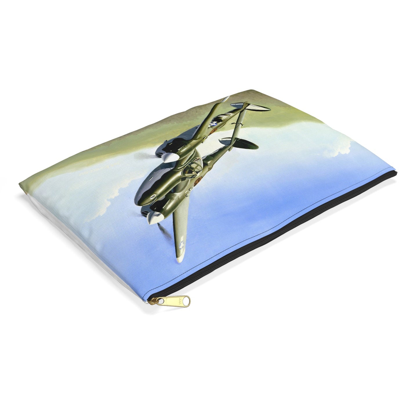 Artwork: "P-38 Lightning Artist: Dick Kramer (US Air Force Art Collection) Large Organizer Pouch with Black Zipper