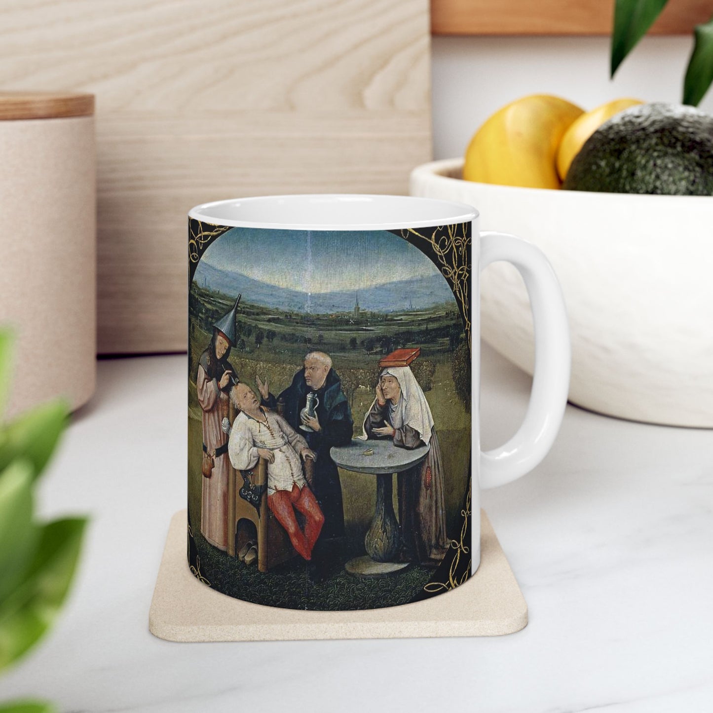 Hieronymus Bosch 053 - A painting of a group of people sitting around a table Beautiful Novelty Ceramic Coffee Mug 11oz