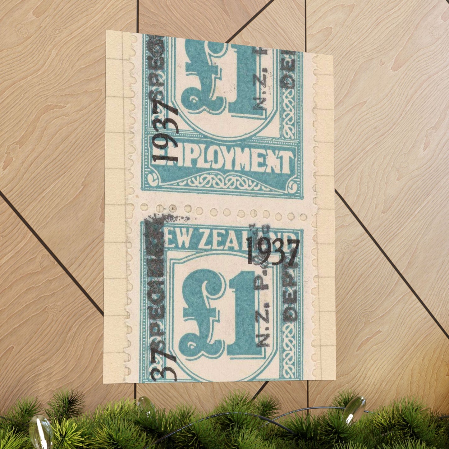Block of one pound Unemployment Relief stamps overprinted '1937' and 'Specimen' High Quality Matte Wall Art Poster for Home, Office, Classroom