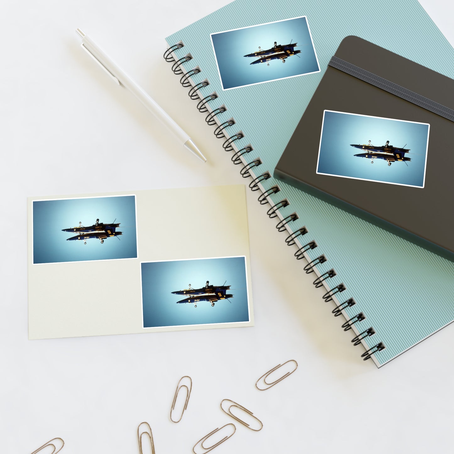 Two F/A-18A Hornet aircraft of the Blue Angels Flight Demonstration Squadron execute the Fortus maneuver during an air show Laminated UV Protective Vinyl Stickers