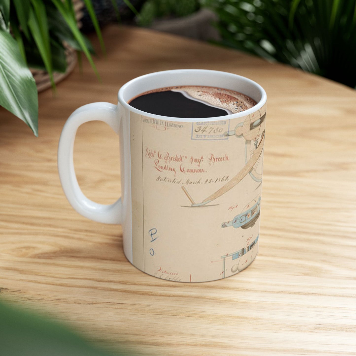 Patent drawing - Drawing of Improved Breech Loading Cannon Public domain image Beautiful Novelty Ceramic Coffee Mug 11oz
