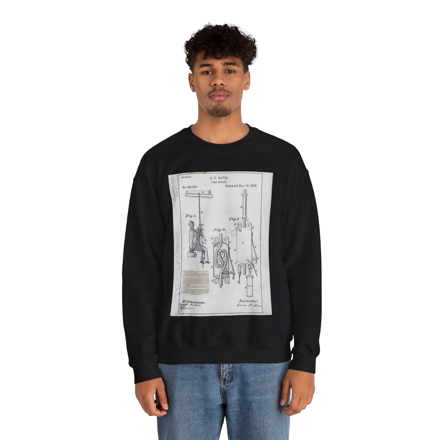 Patent Drawing of Engine - for O. F. Davis' Fire Escape Public domain image Black Heavy Blend Adult Crew Neck SweatShirt