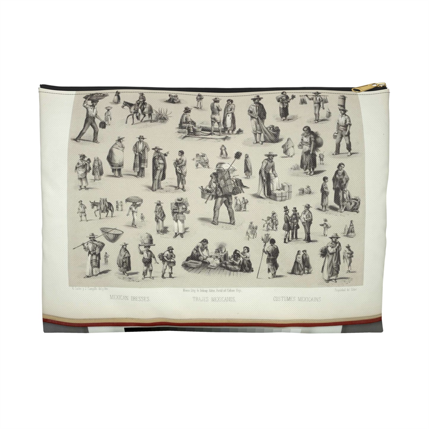 Trajes mexicanos = Costumes mexicains = Mexican dresses. Large Organizer Pouch with Black Zipper