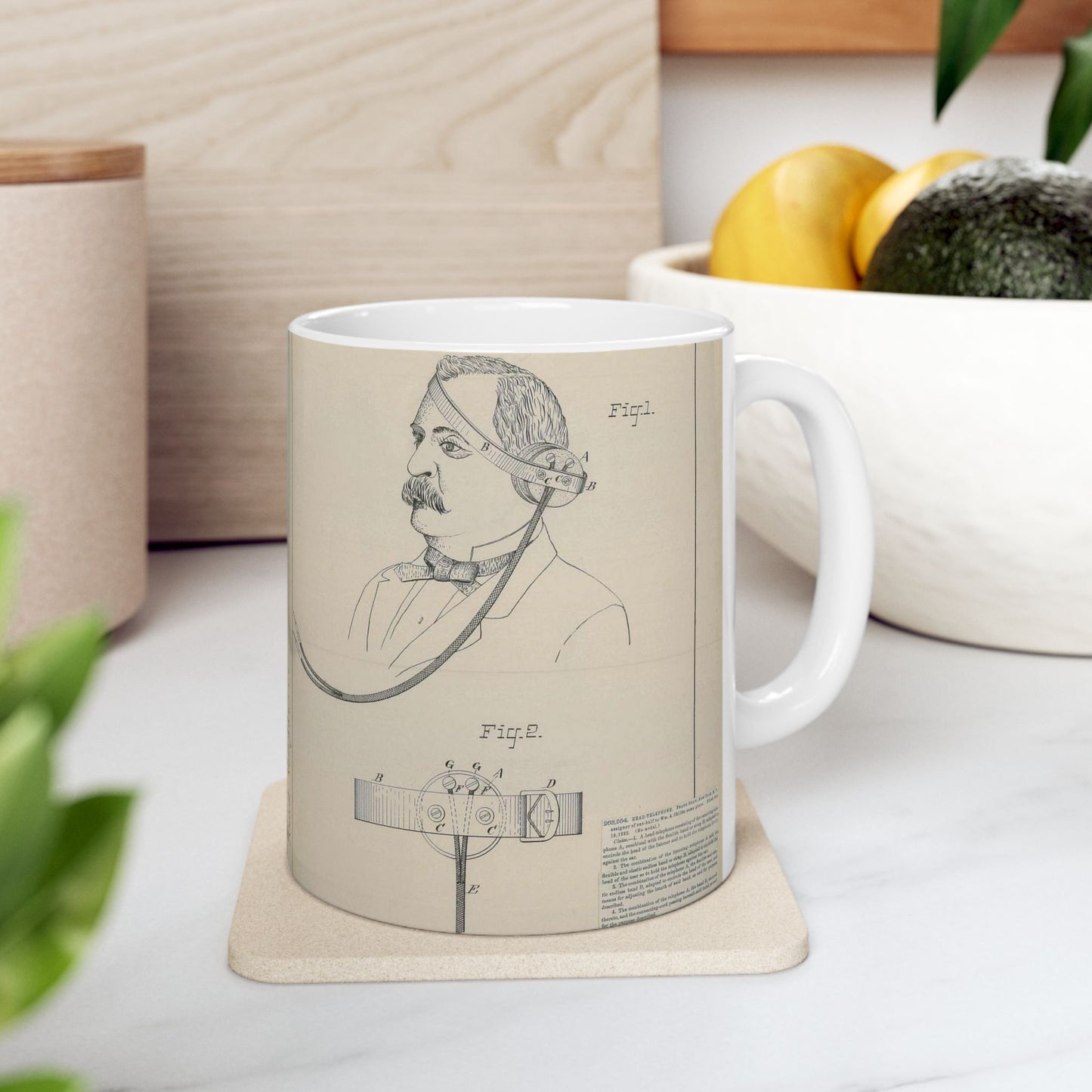 Patent drawing - for F. Shaw's Head Telephone Public domain image Beautiful Novelty Ceramic Coffee Mug 11oz
