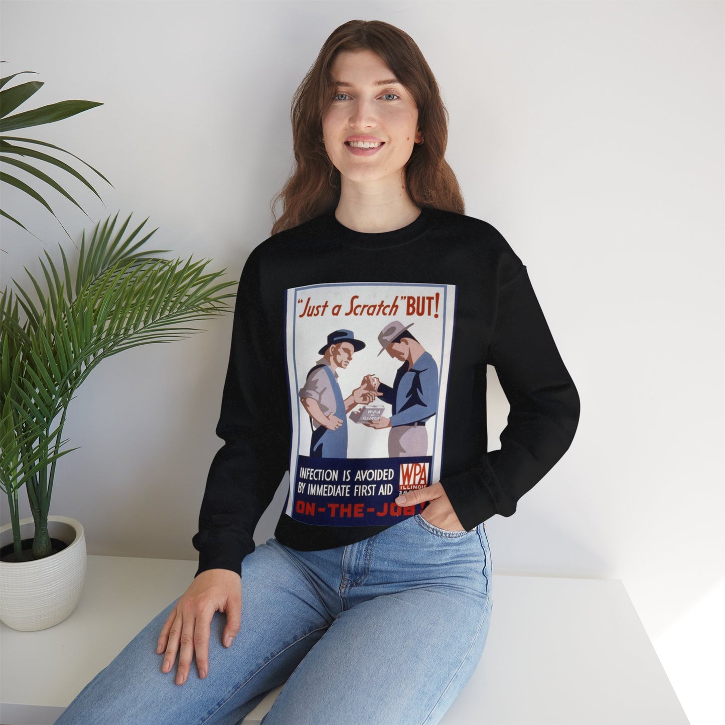 "Just a scratch" But! Infection is avoided by immediate first aid on-the-job! Black Heavy Blend Adult Crew Neck SweatShirt