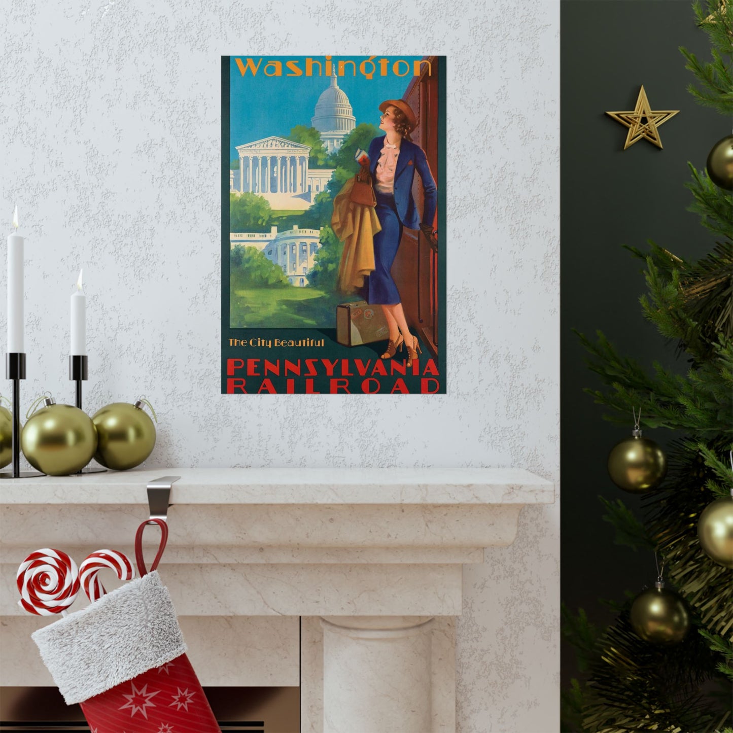 Washington—The City Beautiful, Pennsylvania Railroad poster, artwork by Edward Mason Eggleston High Quality Matte Wall Art Poster for Home, Office, Classroom