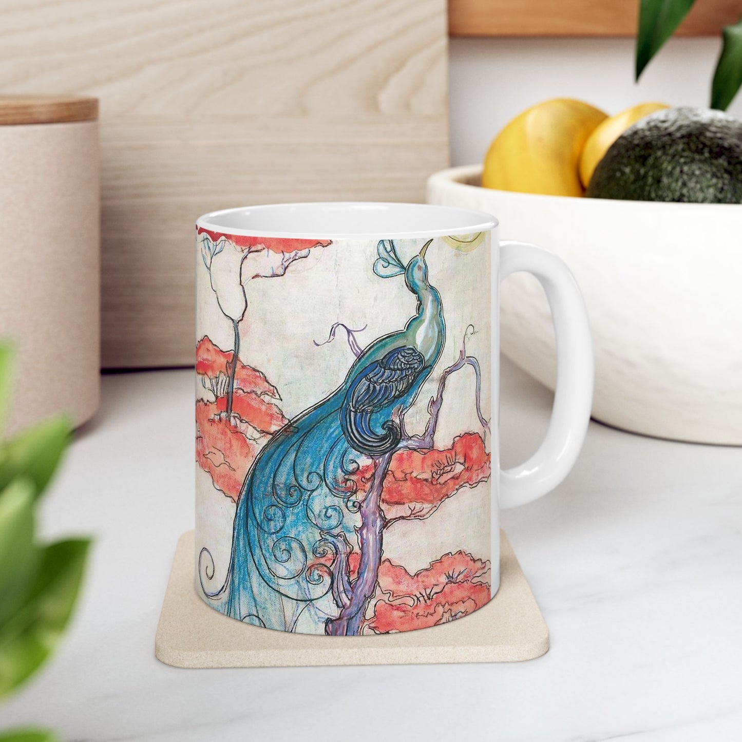 EliseuVisconti-A832-Pavão iluminado – Estudo para tecido Beautiful Novelty Ceramic Coffee Mug 11oz