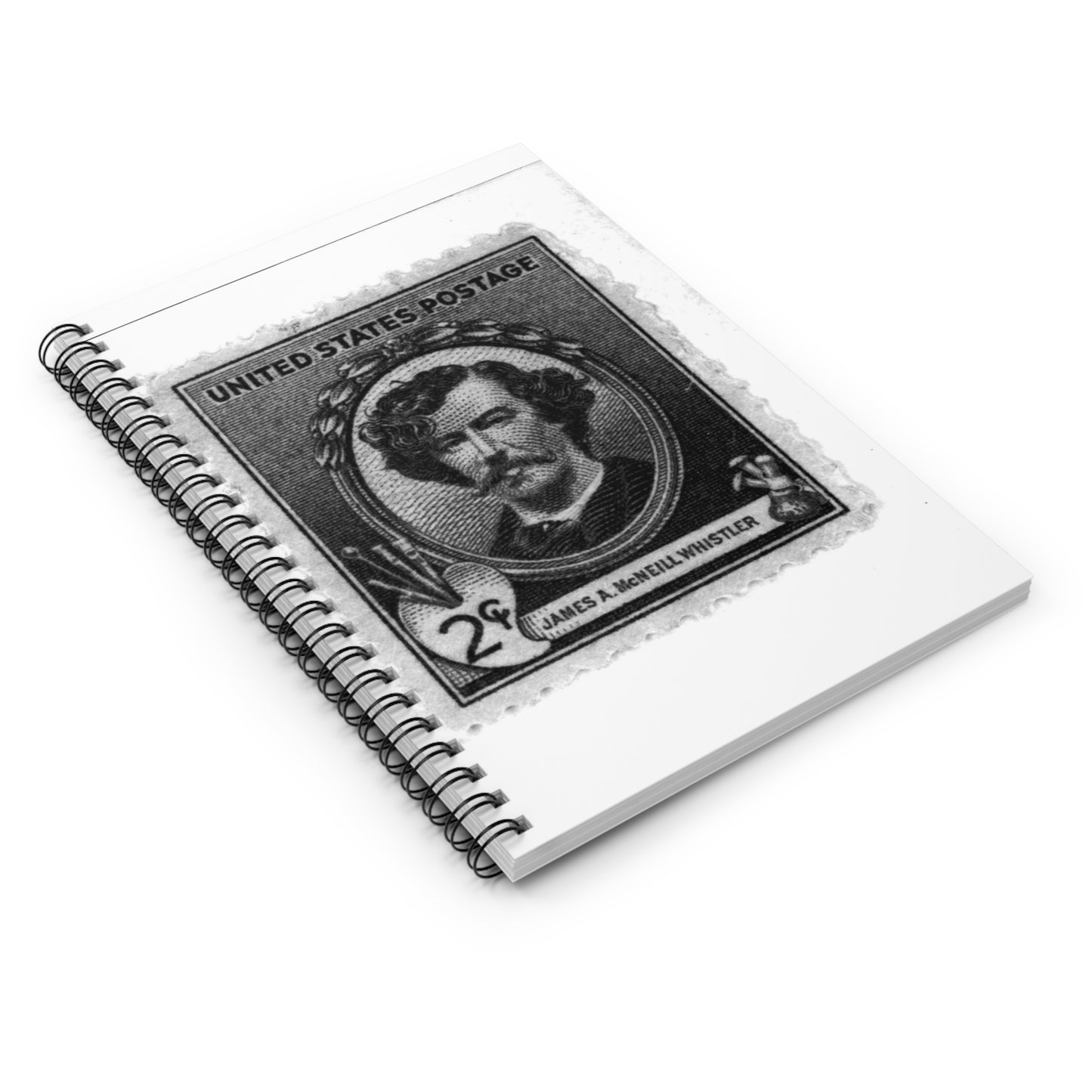 United States two cents postage stamp with head-and-shoulders portrait of James A. McNeill Whistler Spiral Bound Ruled Notebook with Printed Cover