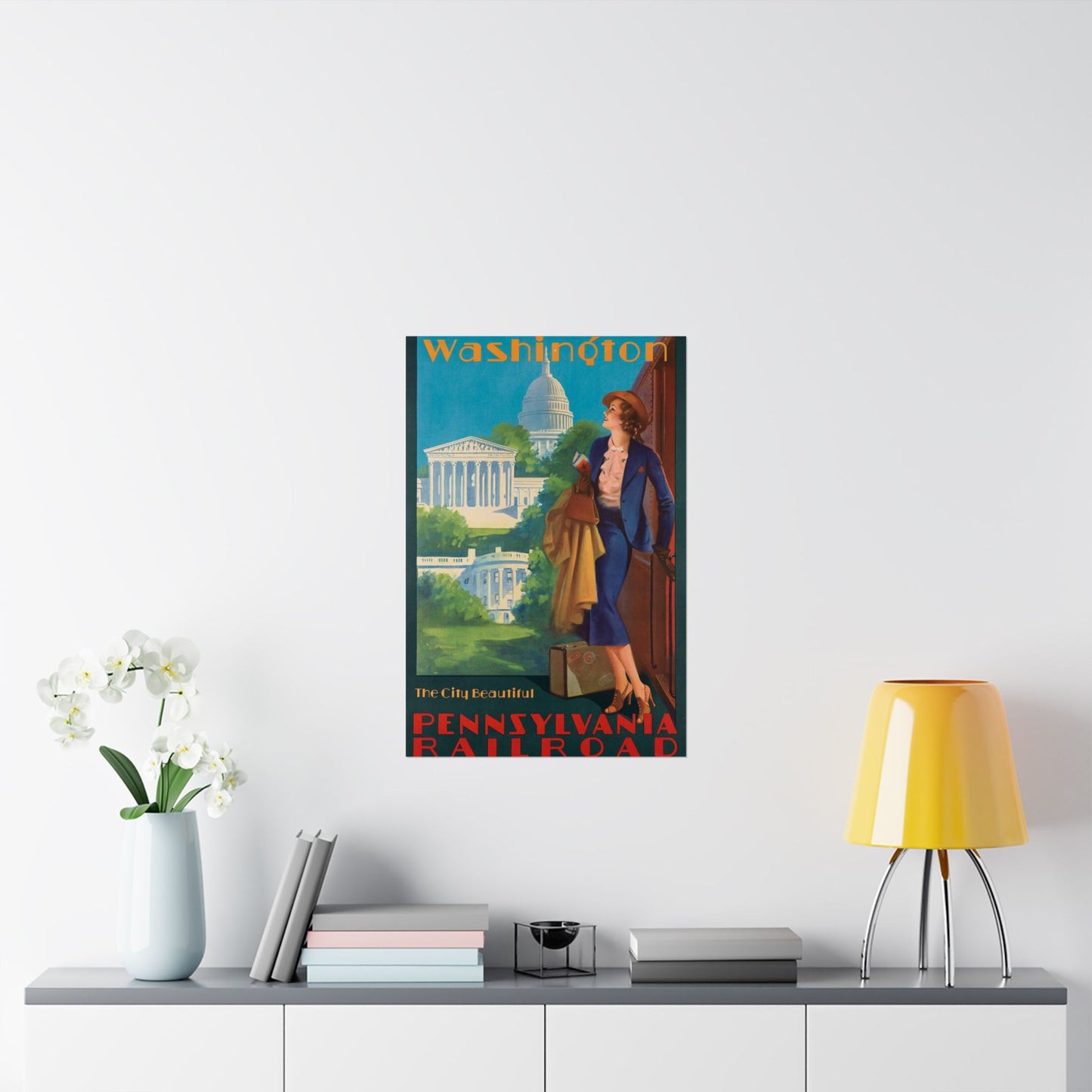 Washington—The City Beautiful, Pennsylvania Railroad poster, artwork by Edward Mason Eggleston High Quality Matte Wall Art Poster for Home, Office, Classroom