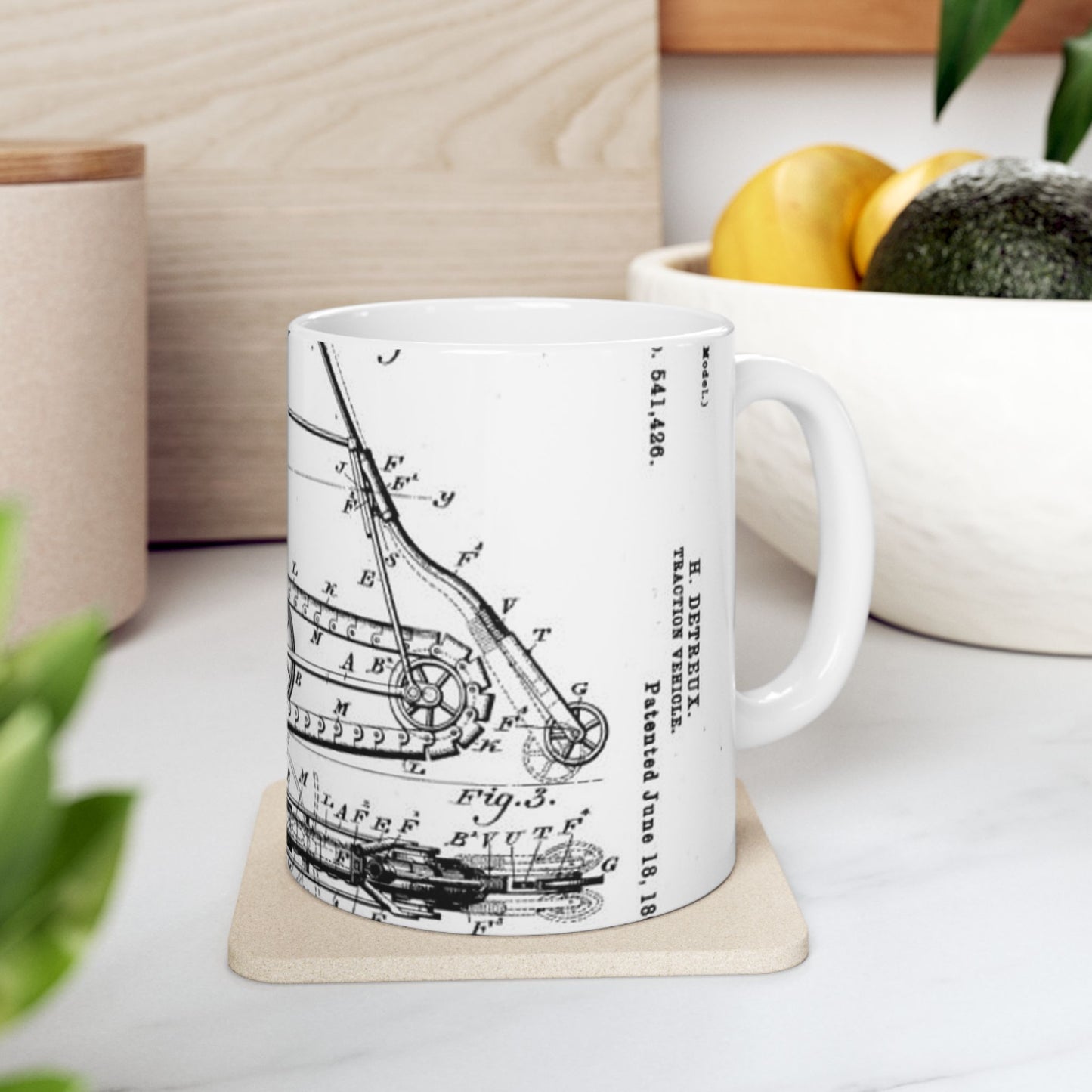 Patent drawing - Traction "Vehicle" (Bicycle Patent, 1895) Public domain image Beautiful Novelty Ceramic Coffee Mug 11oz