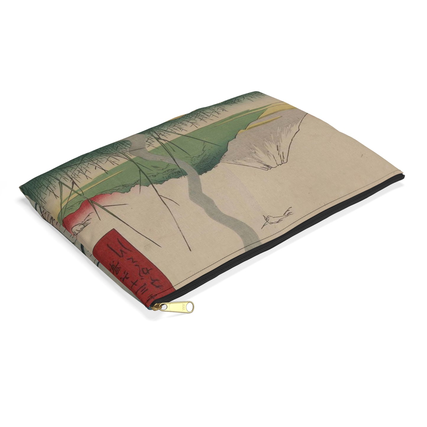 18 - The Sagami River - A painting of a man standing on a boat in a body of water Large Organizer Pouch with Black Zipper