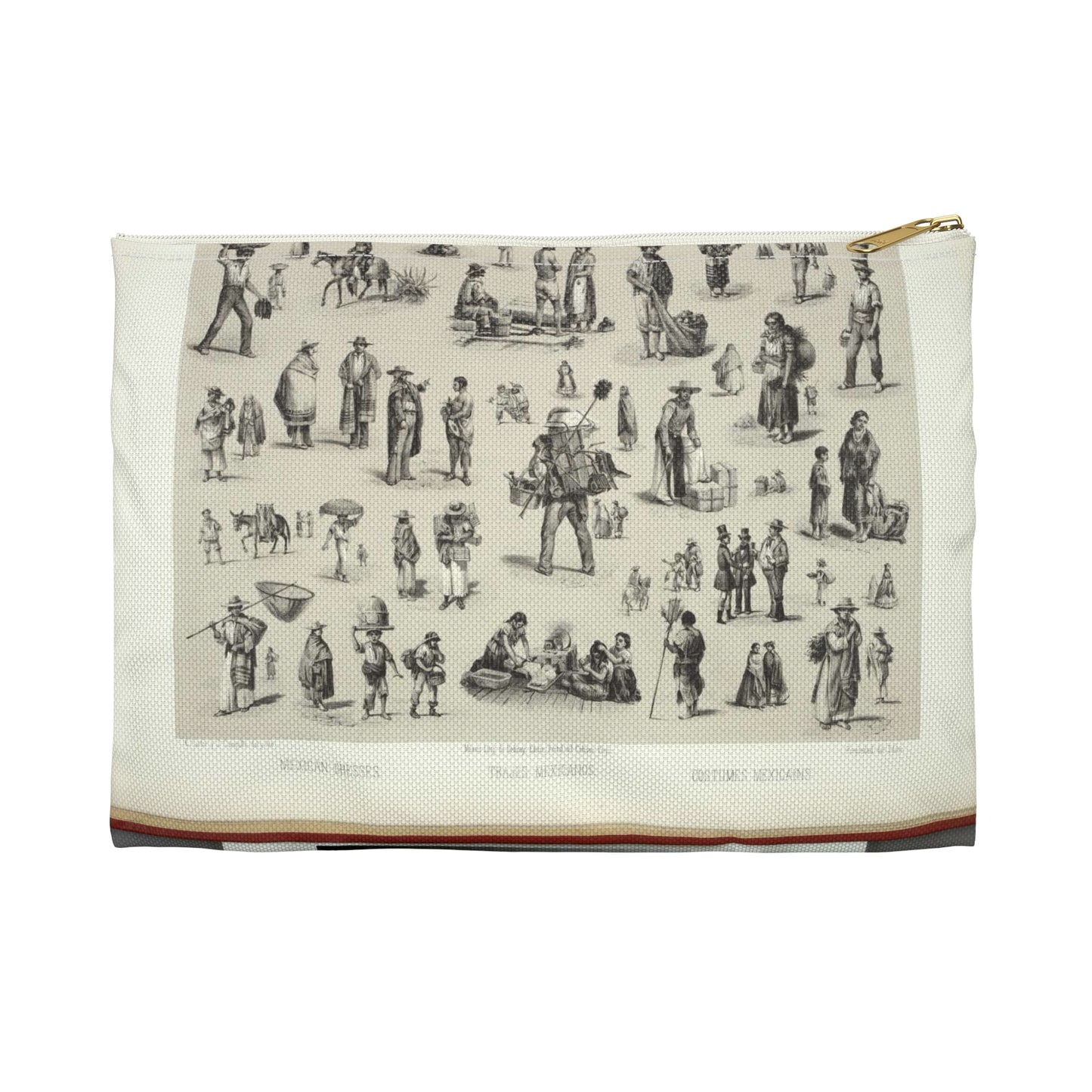 Trajes mexicanos = Costumes mexicains = Mexican dresses. Large Organizer Pouch with Black Zipper