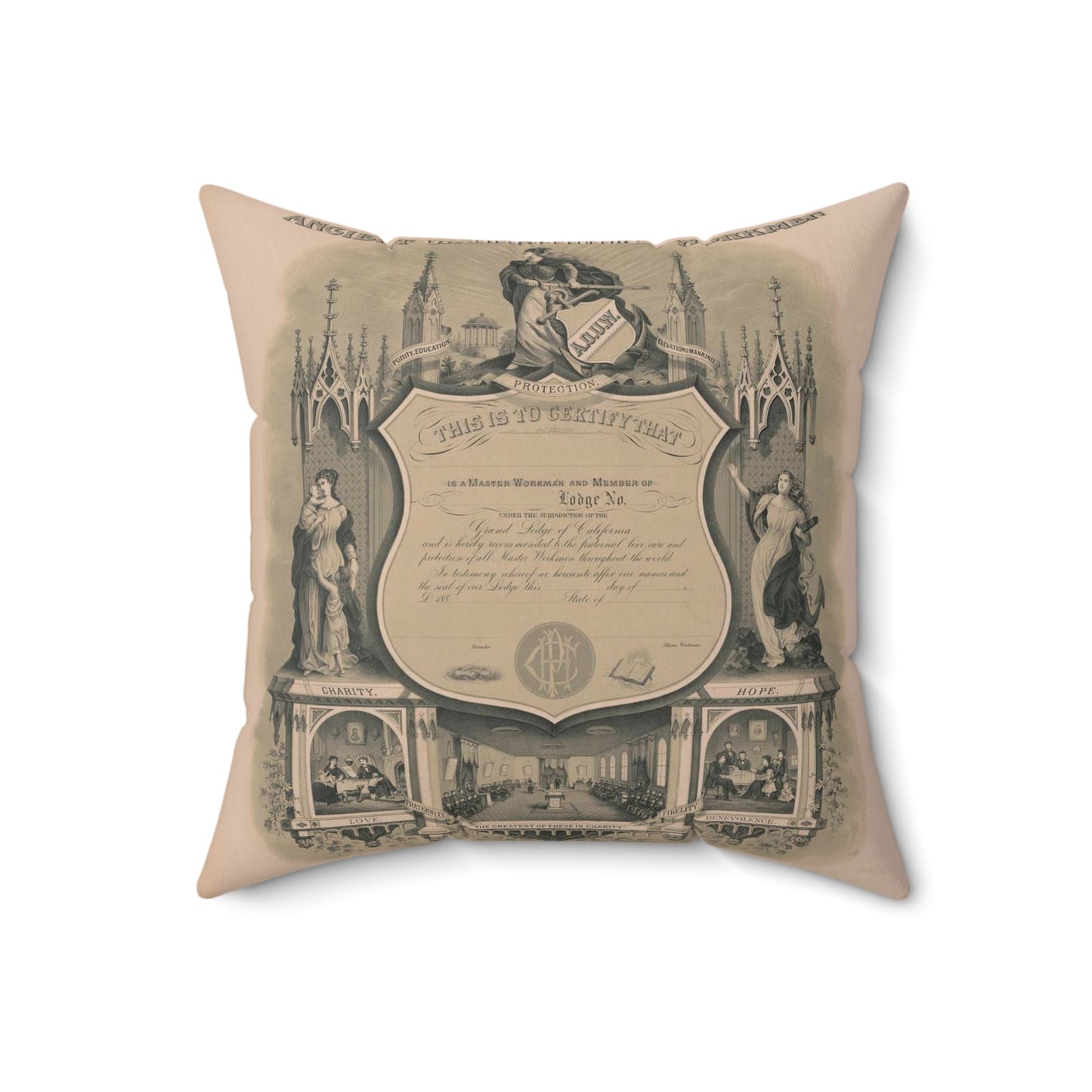 Ancient order of United Workmen, purity, education, elevation of mankind Decorative Accent Square Pillow