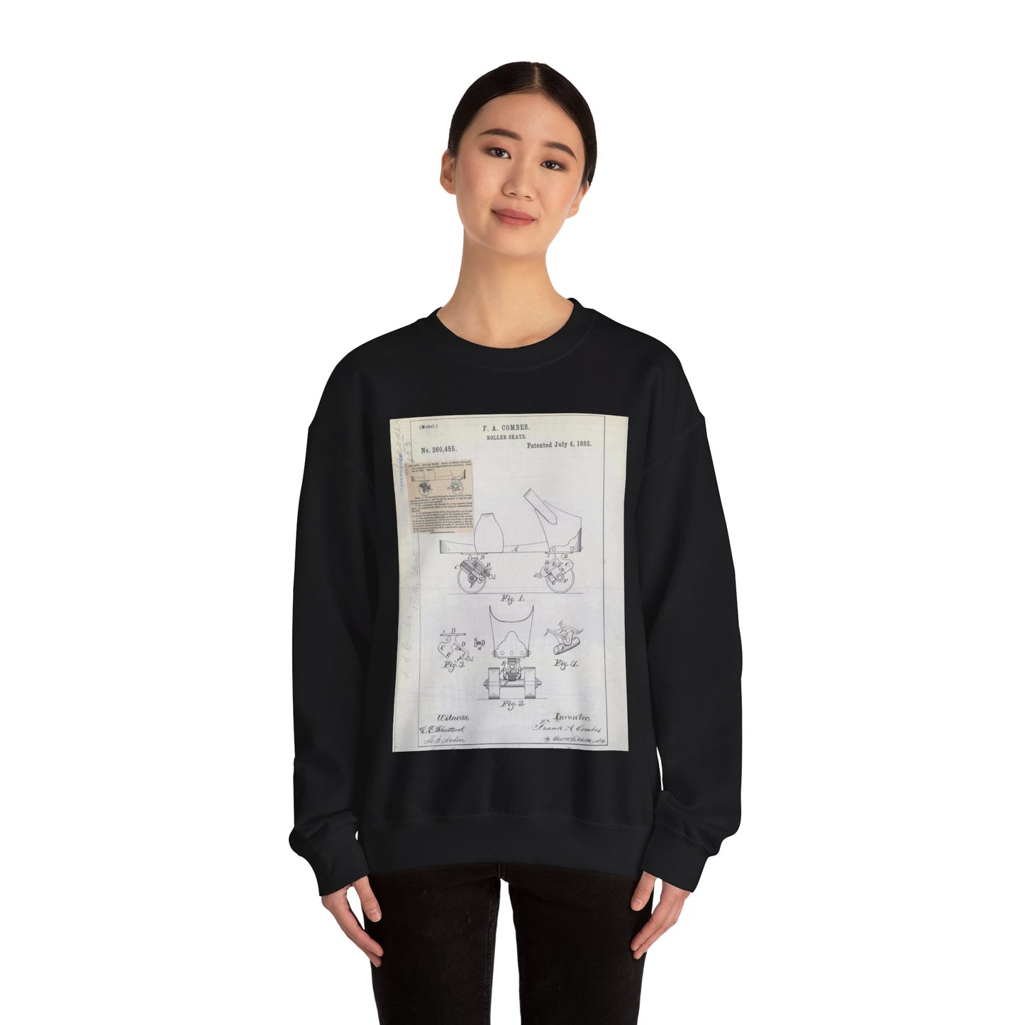 Patent drawing - for F. A. Combes' Roller Skate Public domain image Black Heavy Blend Adult Crew Neck SweatShirt