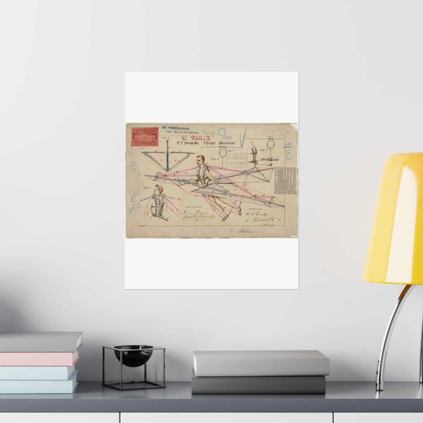 Patent drawing - for a Flying Machine Public domain image High Quality Matte Wall Art Poster for Home, Office, Classroom