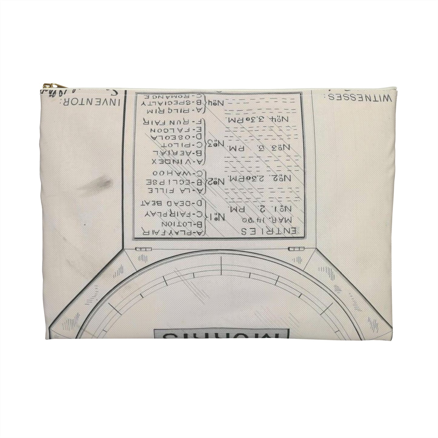 Patent drawing - for S. D. Mott's Racing Indicator Public domain image Large Organizer Pouch with Black Zipper
