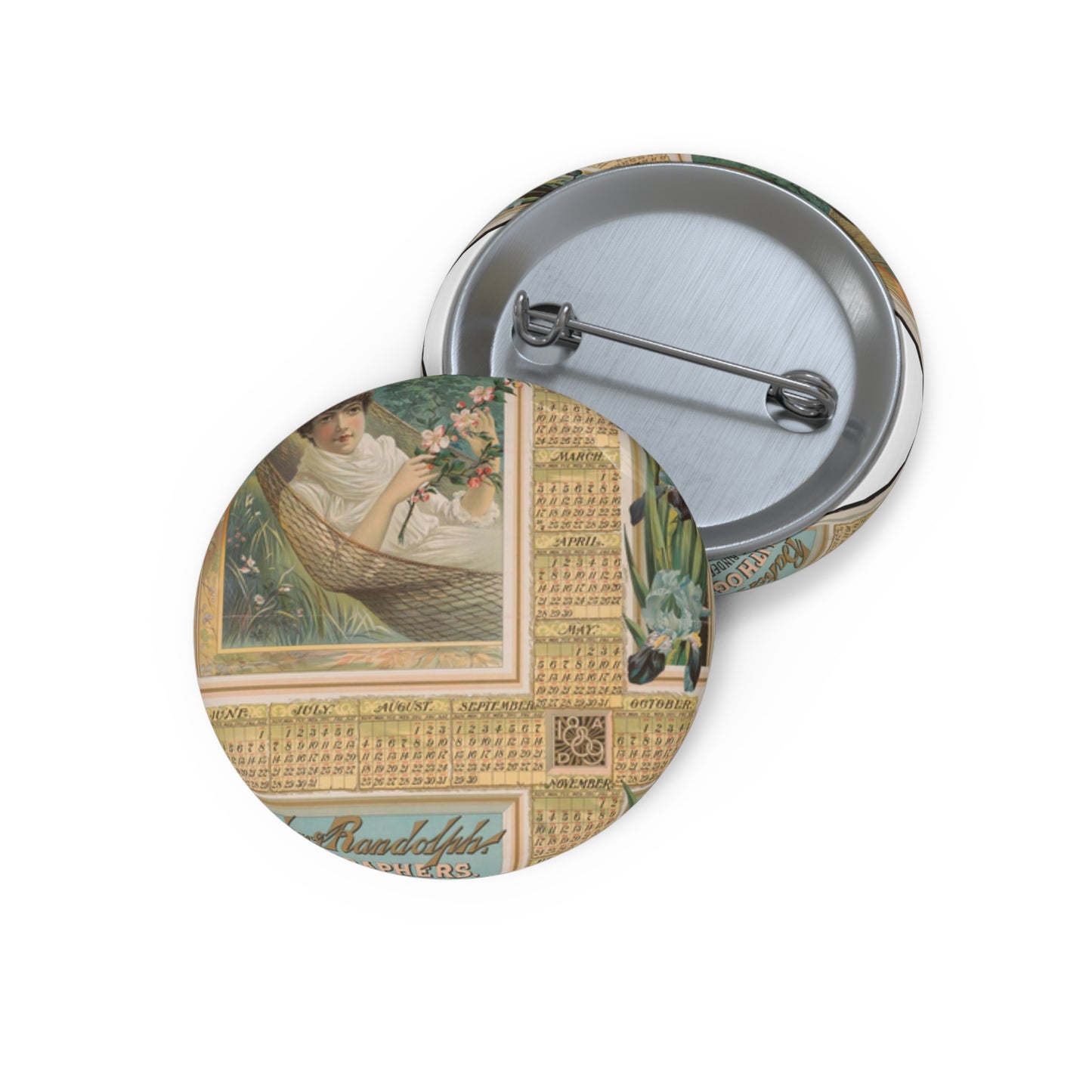 Barker & Randolph, lithographers, printers, binders and black book makers Pin Buttons with Crisp Design