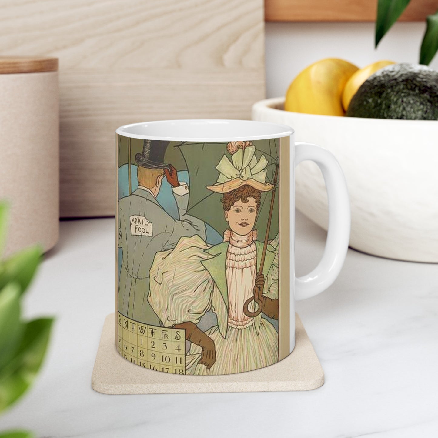 April, Art Nouveau Poster - Art nouveau public domain poster Beautiful Novelty Ceramic Coffee Mug 11oz