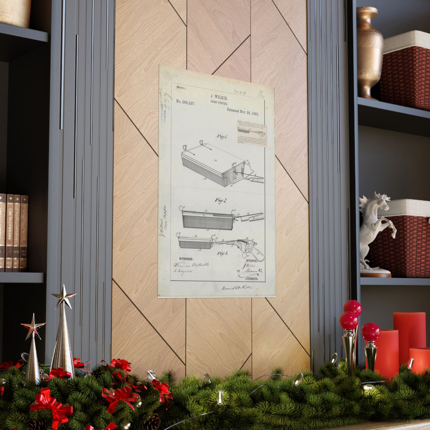 Patent Drawing of Engine - for J. Wilkie's Corn Popper Public domain image High Quality Matte Wall Art Poster for Home, Office, Classroom