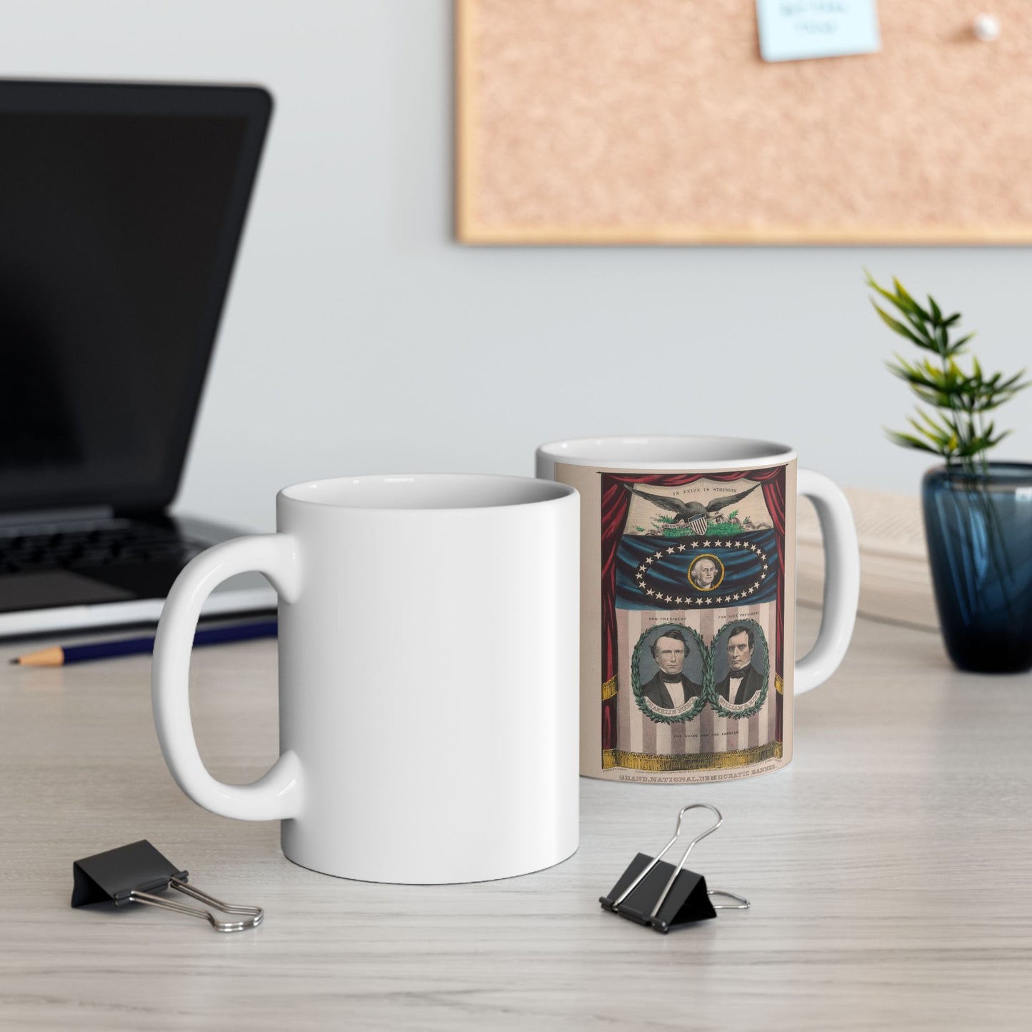 Grand, national, democratic banner - press onward - portraits from daguerreotype / lith. & pub. by N. Currier. Beautiful Novelty Ceramic Coffee Mug 11oz