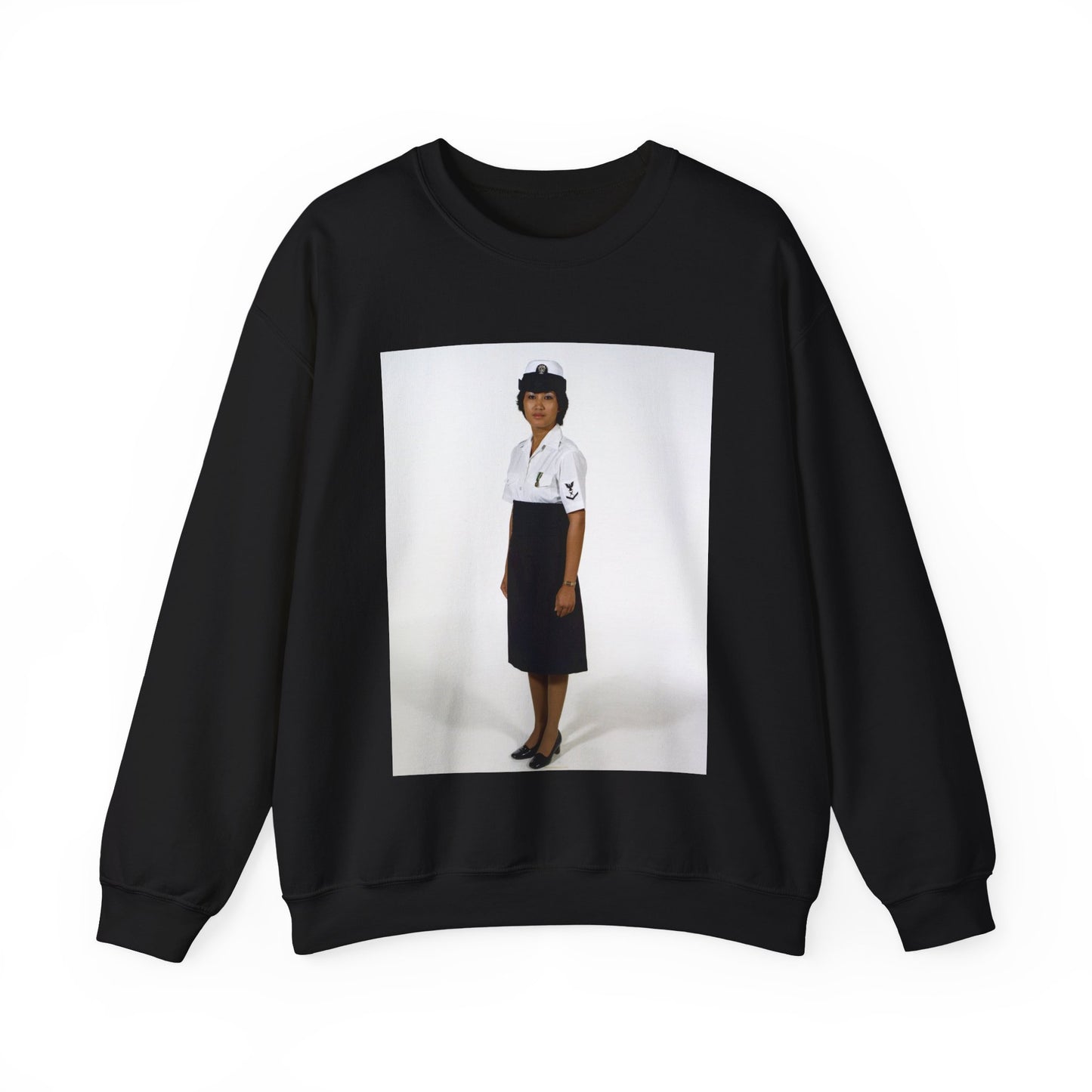 Uniform: Tropical dinner dress blue, Navy enlisted women, ranks E-1 through E-6 Black Heavy Blend Adult Crew Neck SweatShirt