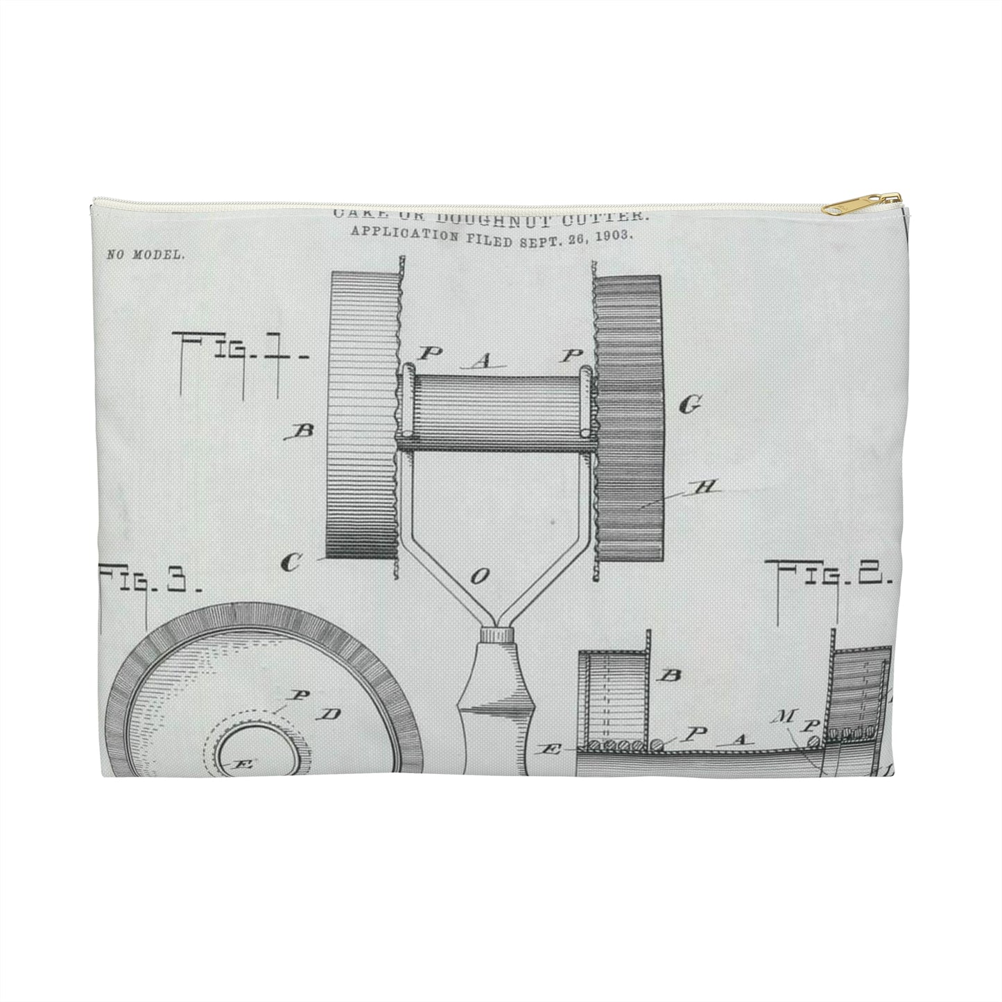 Patent Drawing of Engine - for G. W. Baier's Cake or Doughnut Cutter Public domain image Large Organizer Pouch with Black Zipper