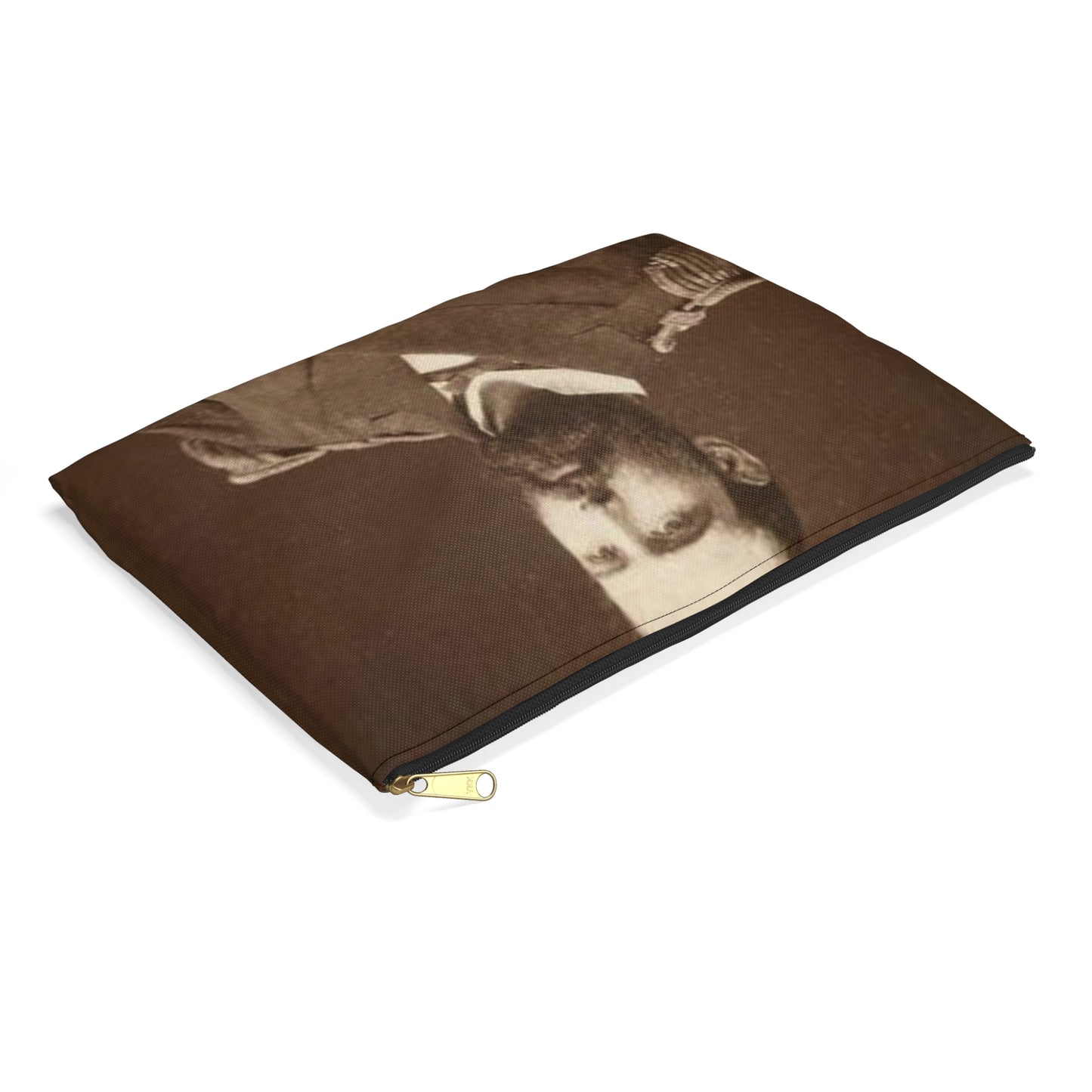 Foto A.Prat - A black and white photo of a man in uniform Large Organizer Pouch with Black Zipper