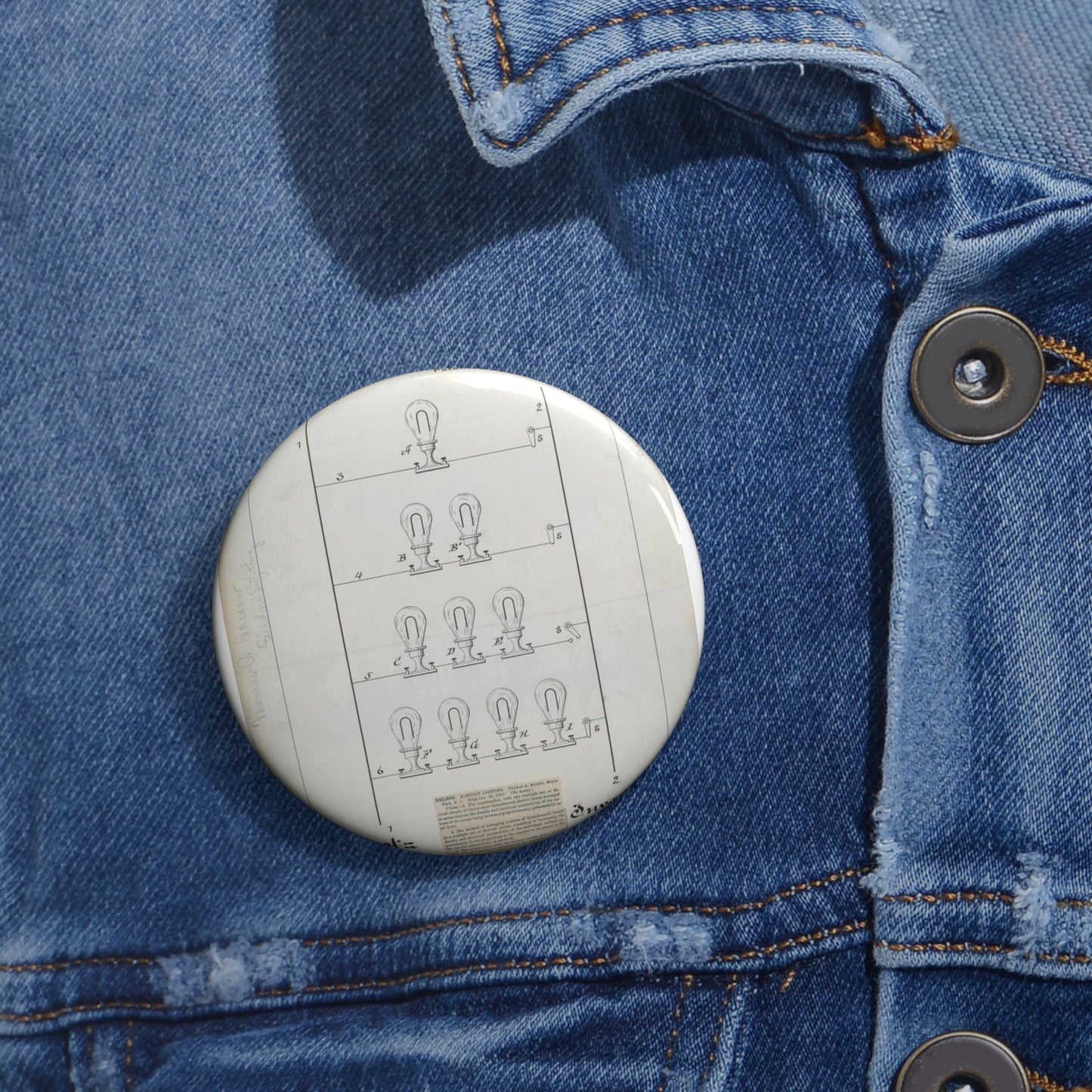 Patent drawing - for T. A. Edison's Electric Lighting Public domain image Pin Buttons with Crisp Design
