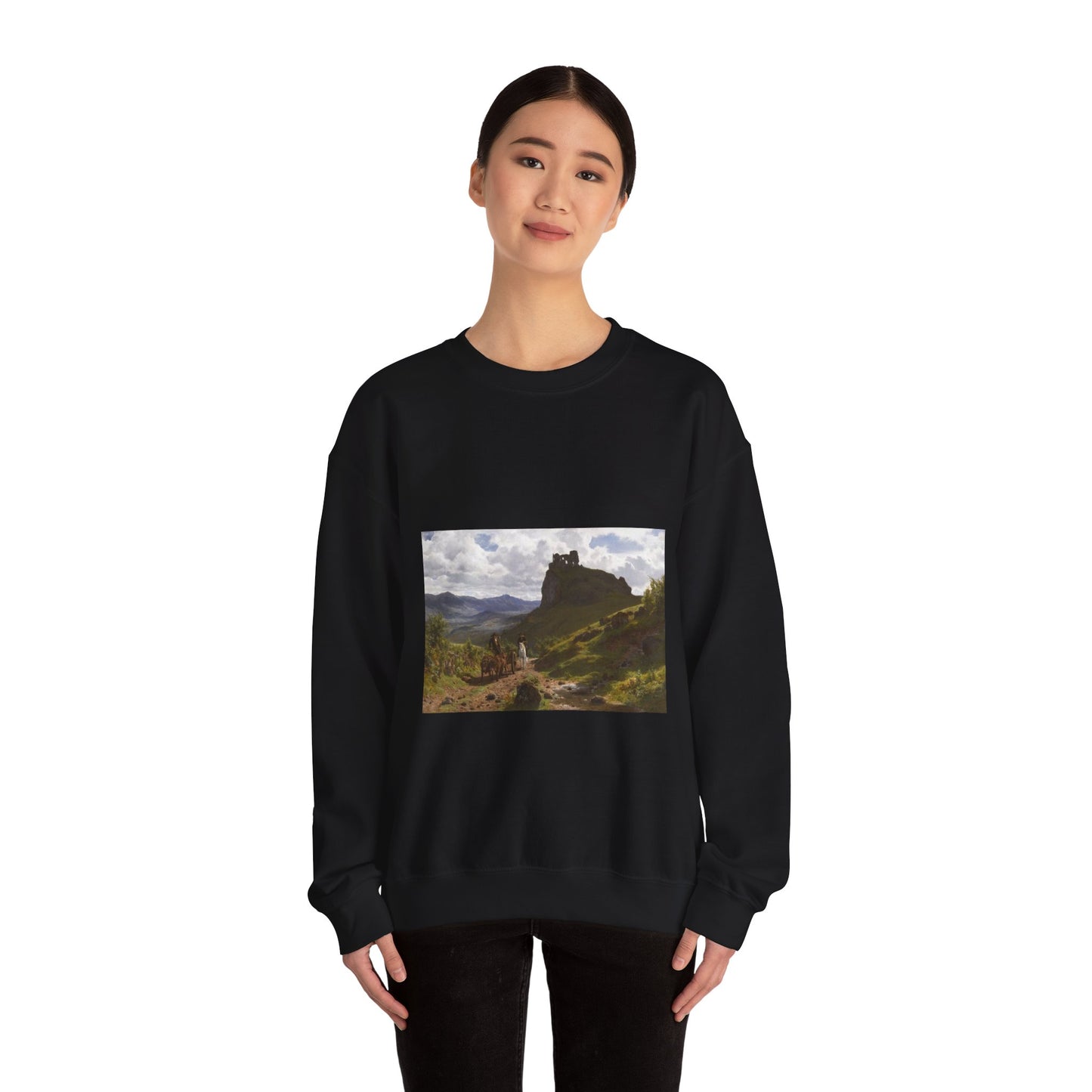 Auguste Bonheur - Les ruines du château d'Apchon Black Heavy Blend Adult Crew Neck SweatShirt