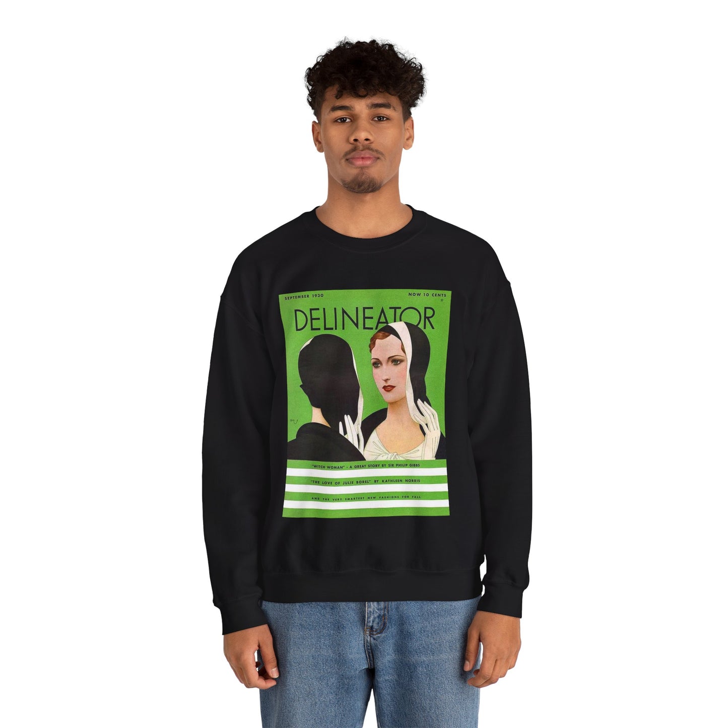 Delineator 1930-09 - Art Deco public domain image Black Heavy Blend Adult Crew Neck SweatShirt